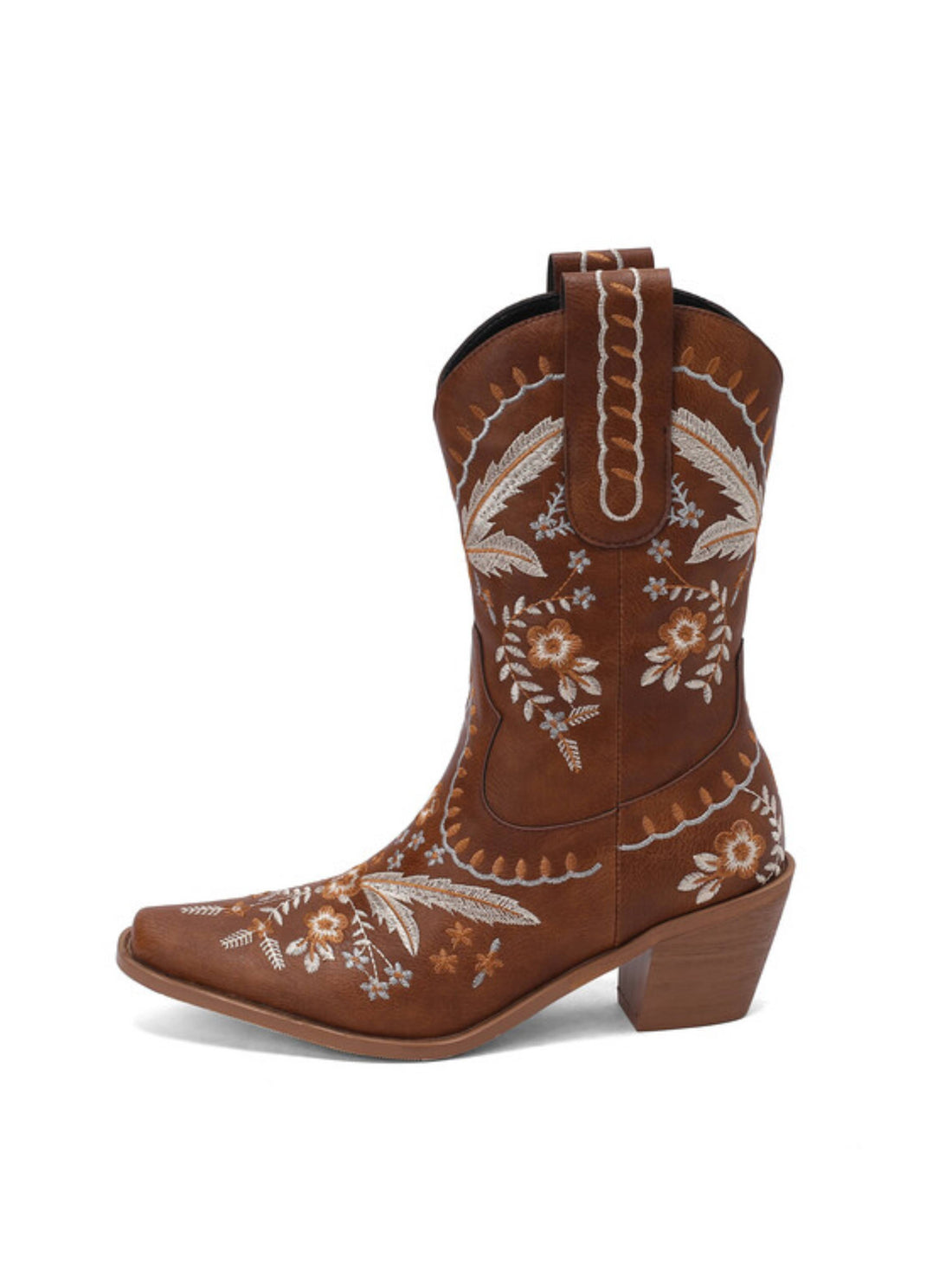 Ladies' Brown Western Heel Embroidered Floral Cowgirl Boots