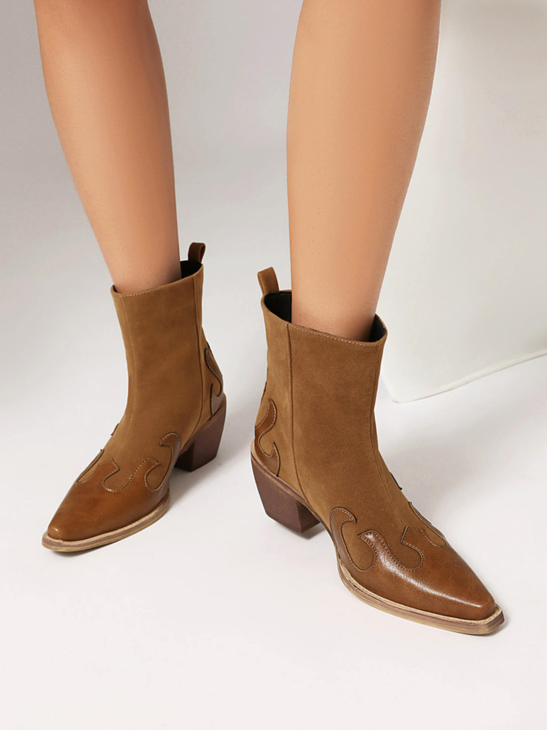 Ladies Snip Toe Cowboy Boots Ankle Length Brown