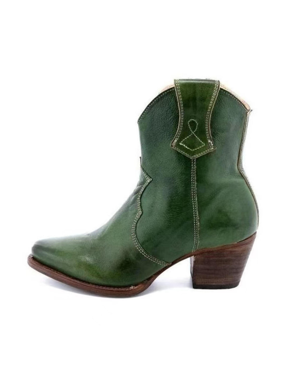 Snip Toe Dark Green Ankle Cowgirl Boots with Side Zipper