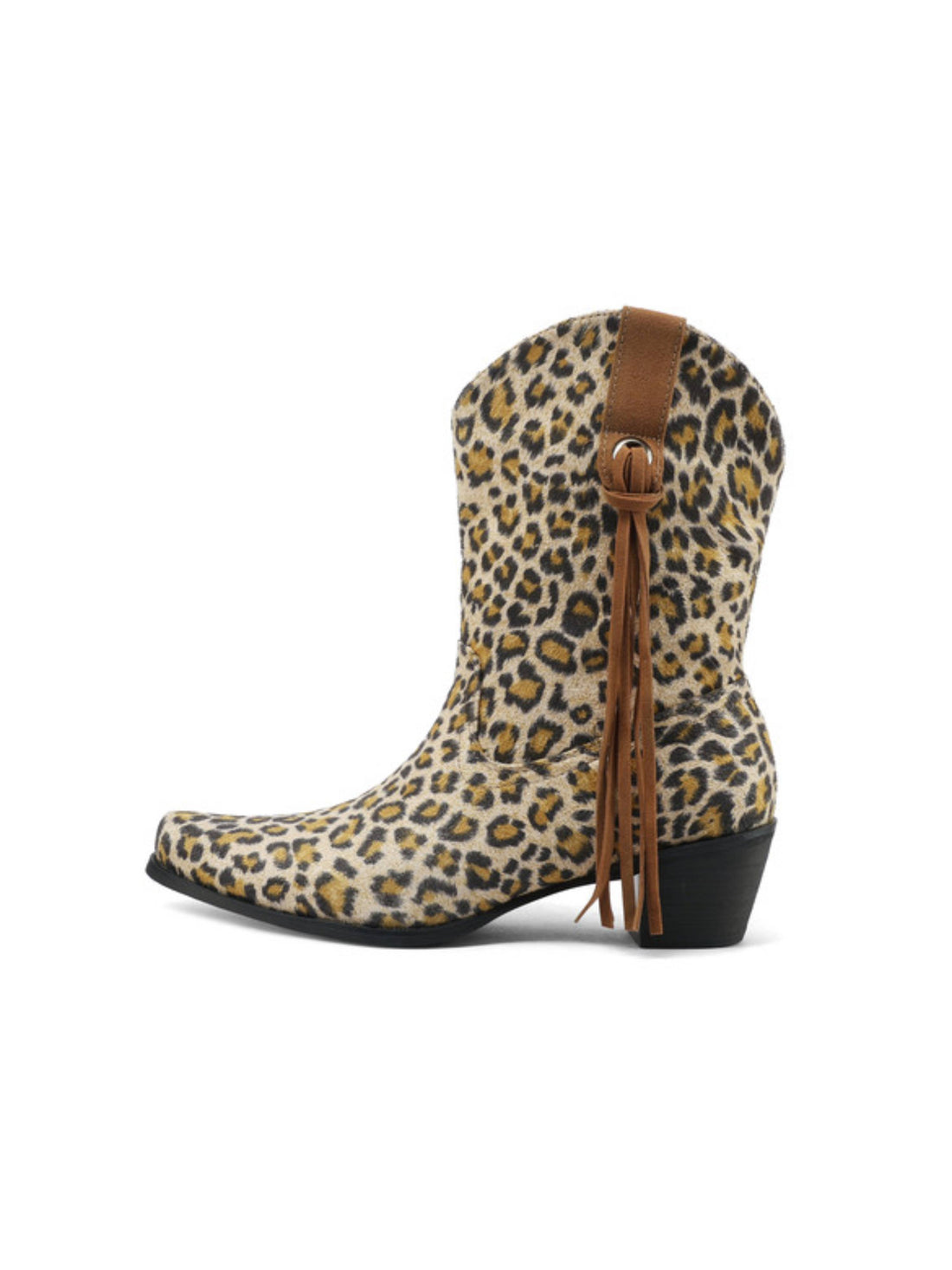 Leopard Print Snip Toe Short Beige Cowgirl Booties