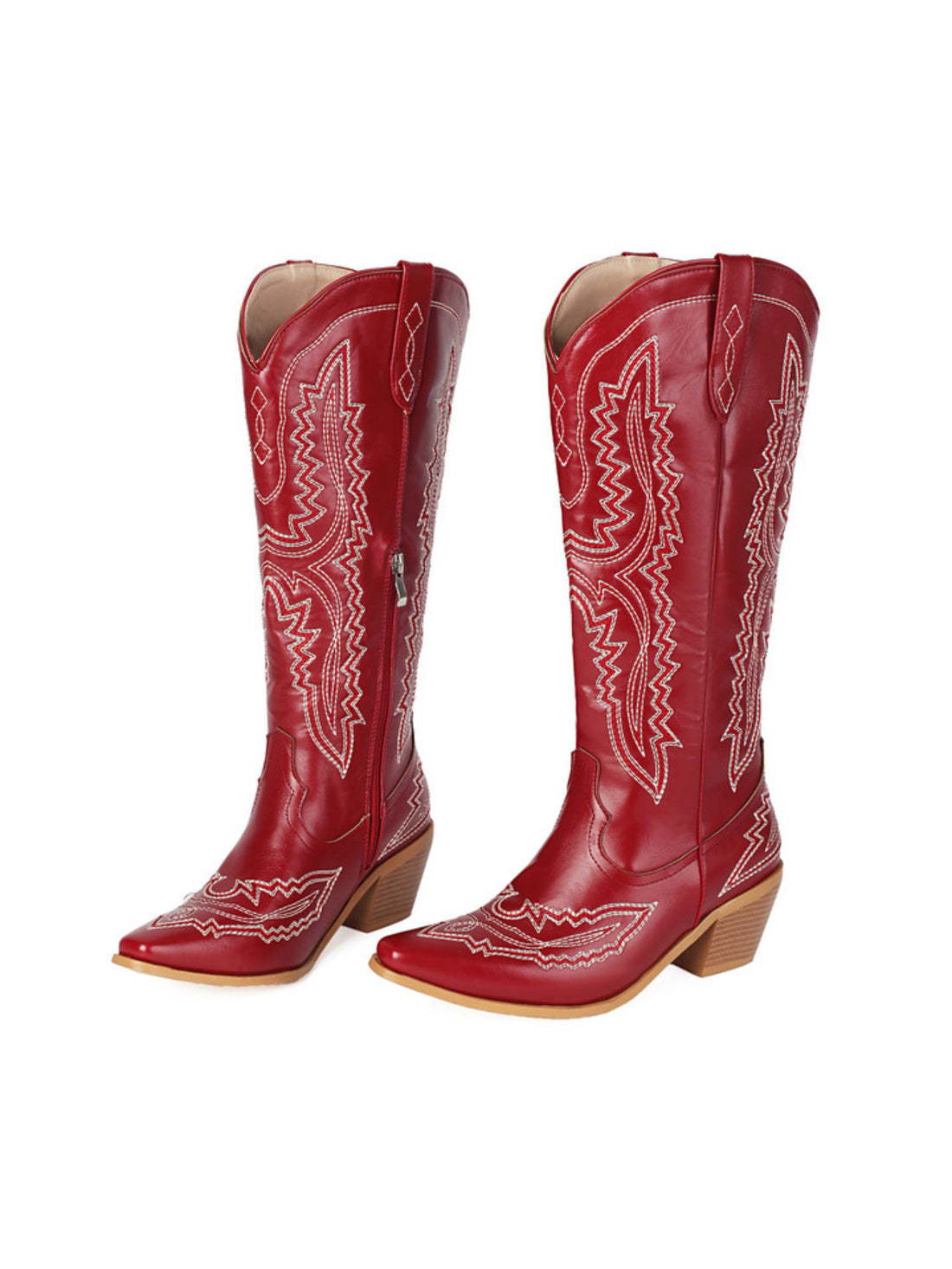 Women's Long Embroidered Red Cowboy Boots Snip Toe
