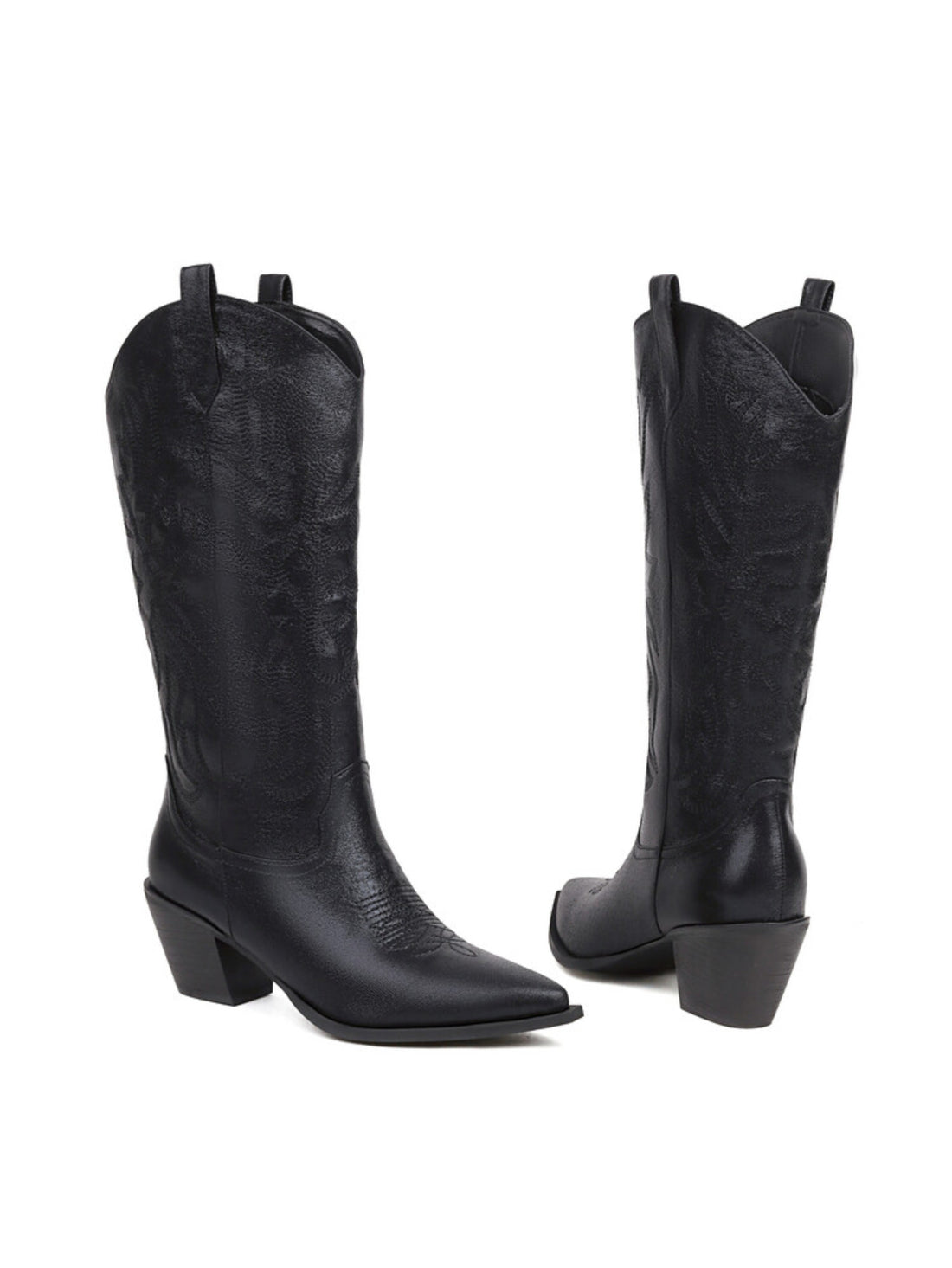 Long Embroidered Women's Black Western Boots