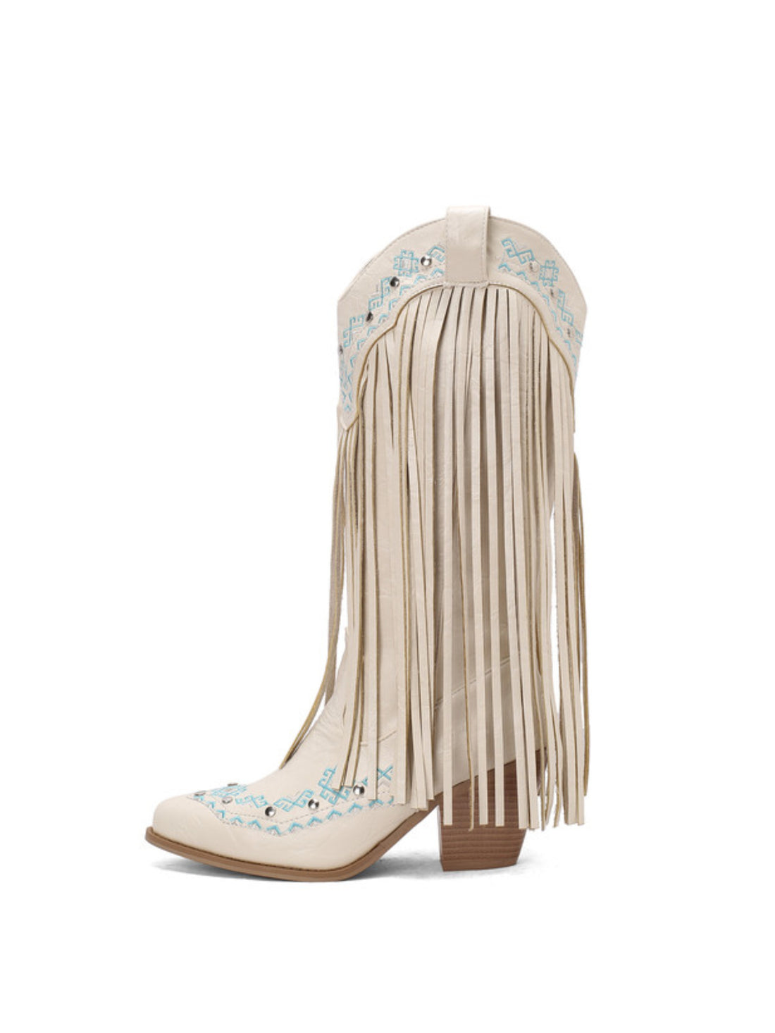 Long Fringe Western High Heel White Cowgirl Boots for Women