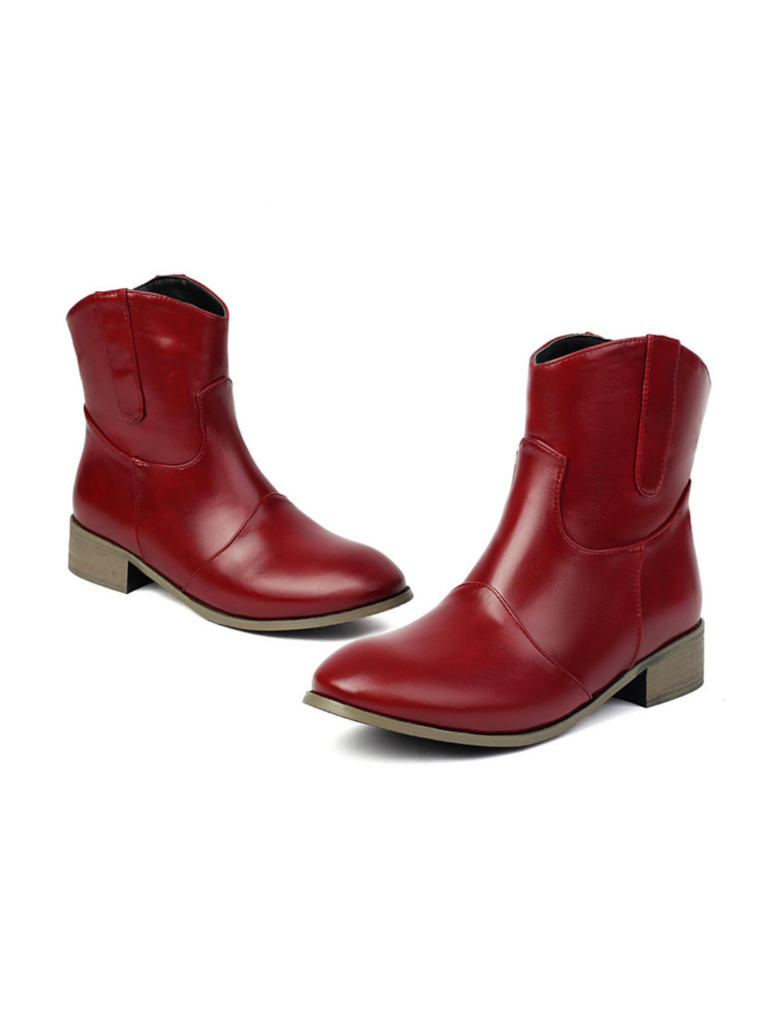 Low Heel Round Toe Red Cowgirl Booties