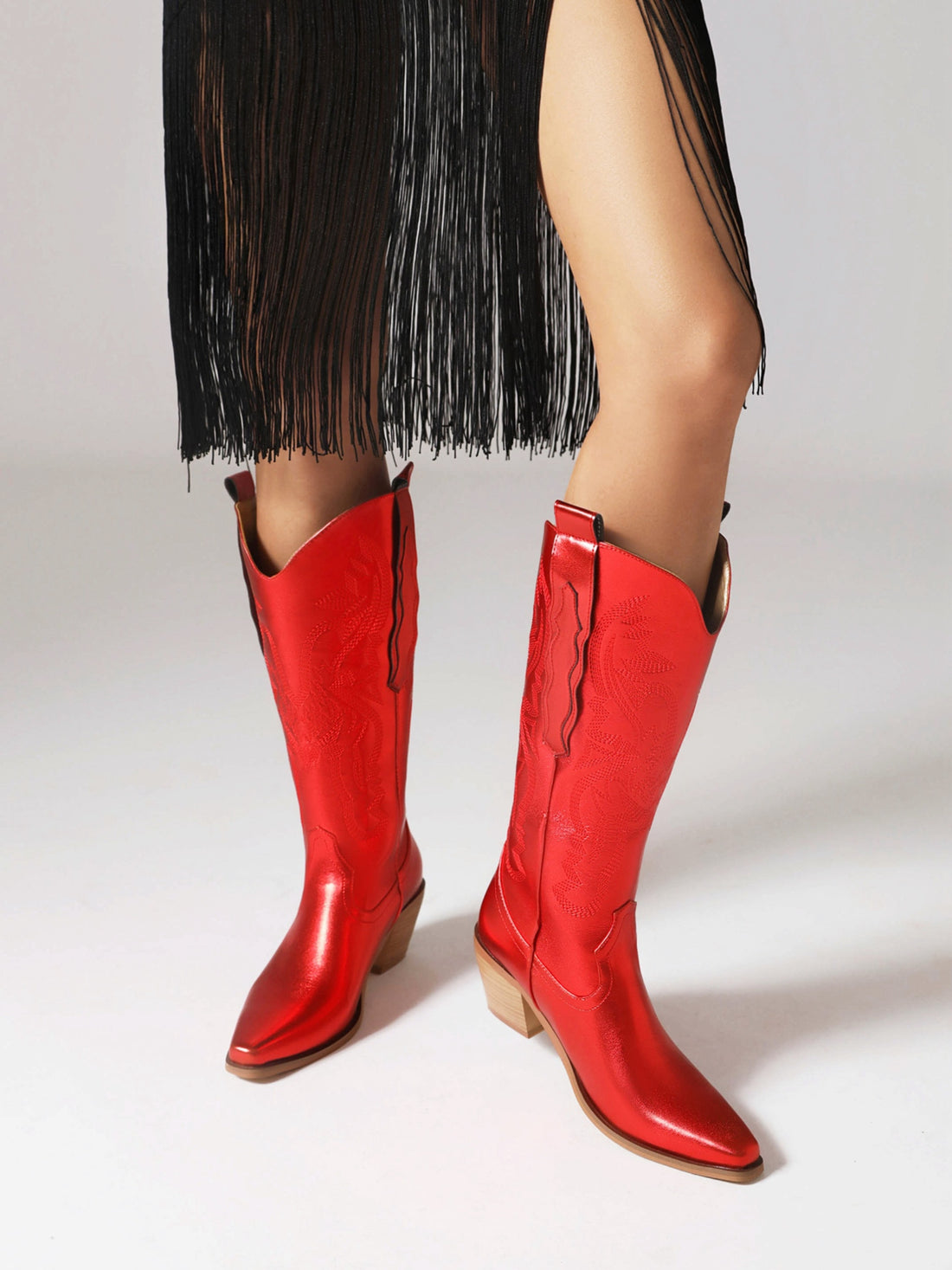 Metallic Shine Red Cowgirl Boots