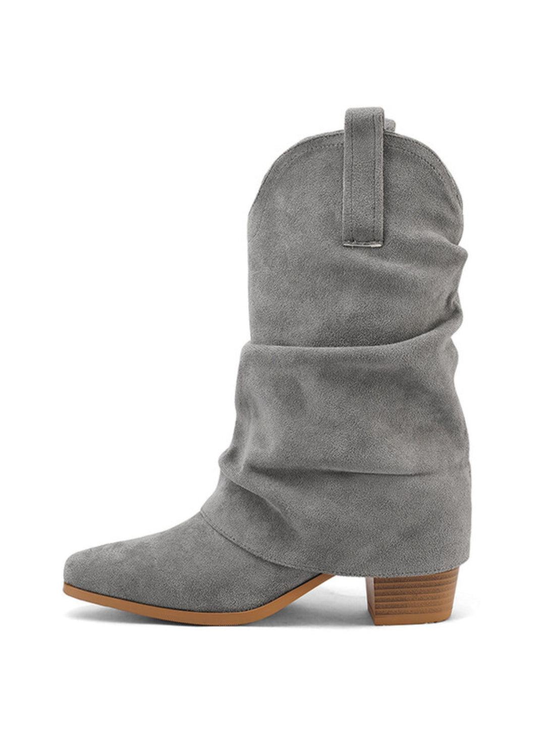 Mid Calf Block Heel Slouch Grey Western Boots for Women