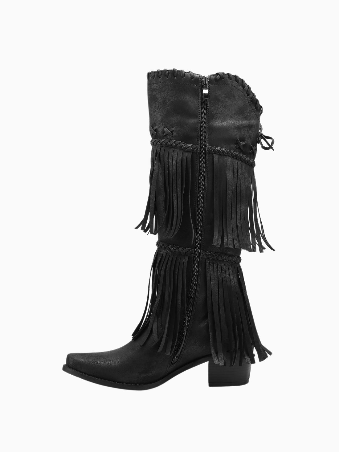 Midnight Black Cowgirl Boots with Fringe