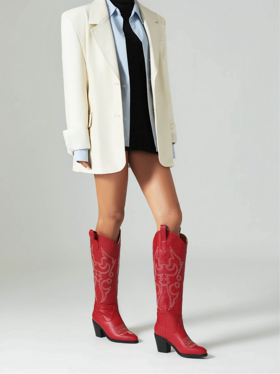 Modern Simple Red Knee High Cowgirl Boots