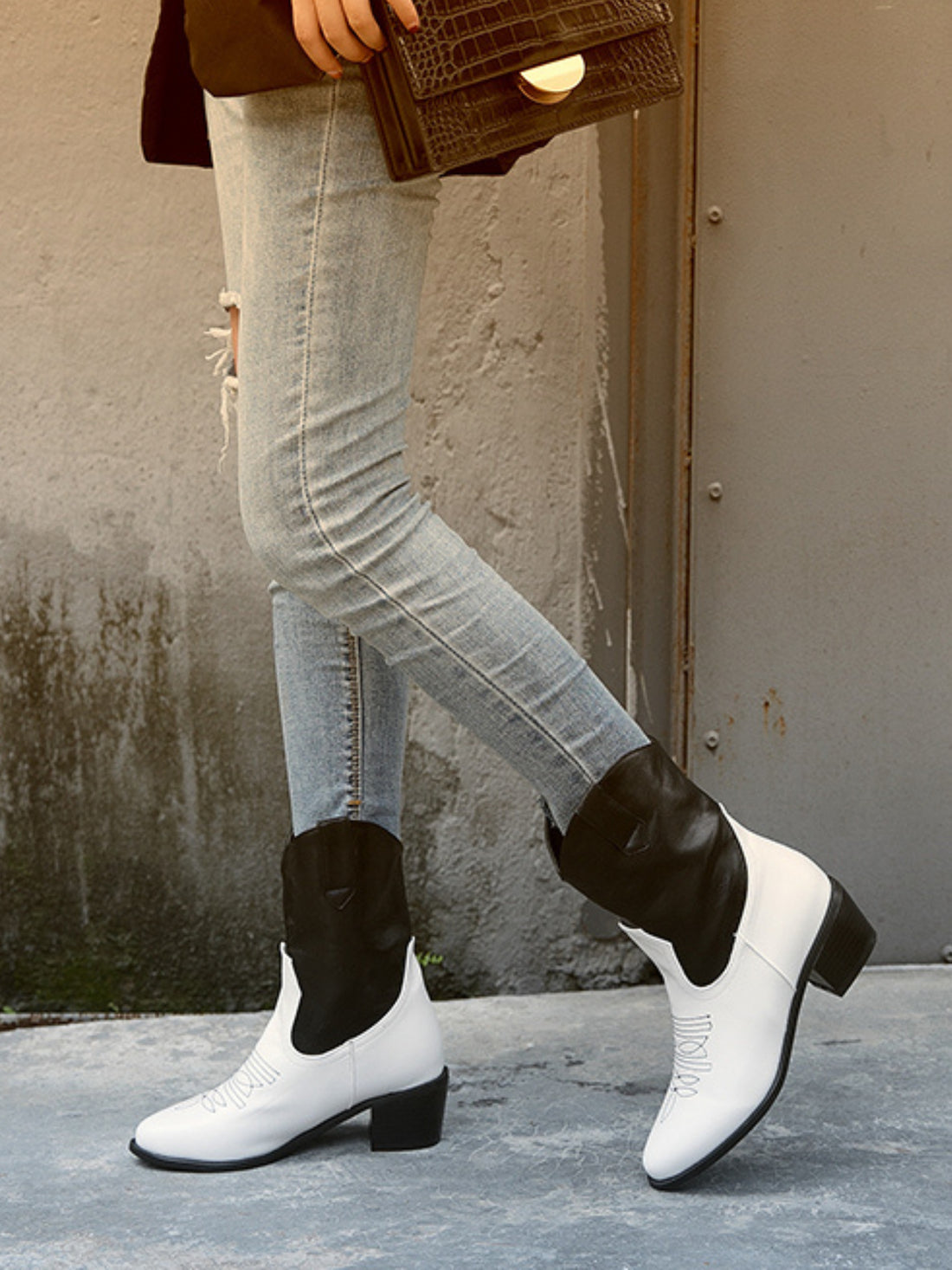 Modern Two-Tone Black and White Cowgirl Booties