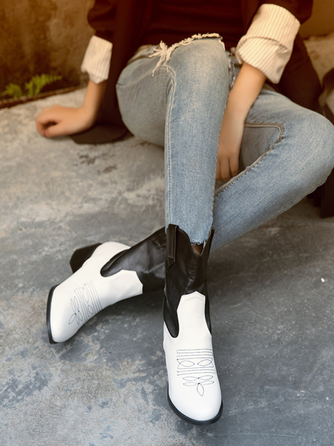 Modern Two-Tone Black and White Cowgirl Booties