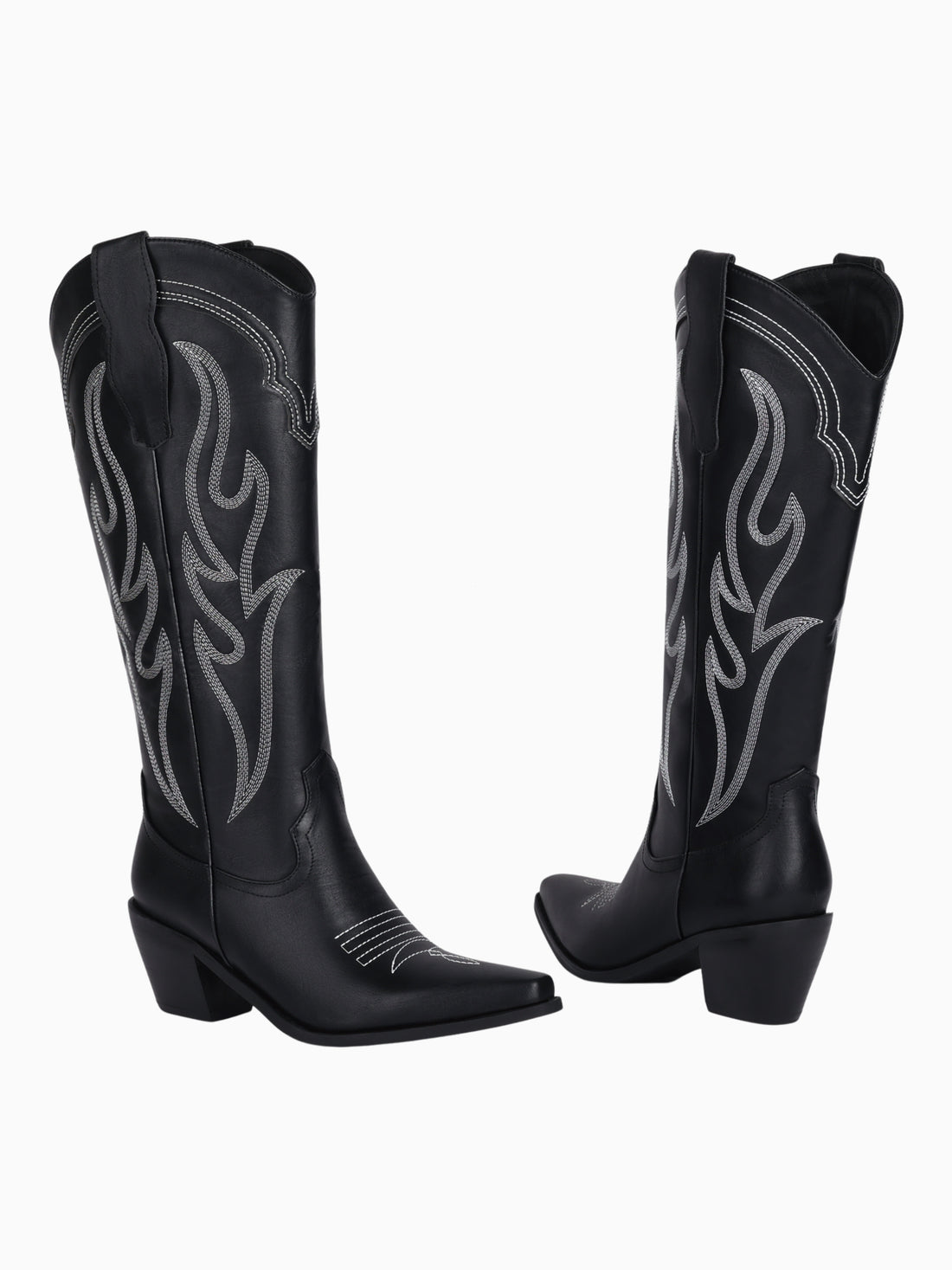 Modern Silver Flame Knee High Cowgirl Boots