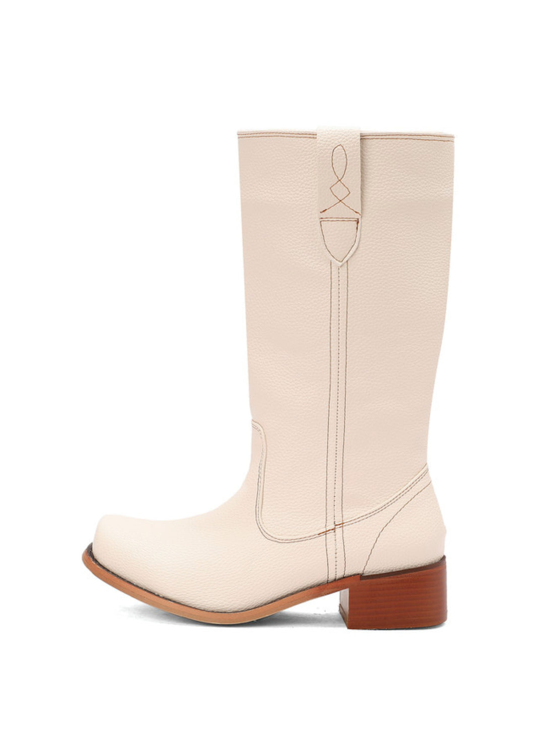Off White Square Toe Low Heel Cowboy Cowgirl Boots