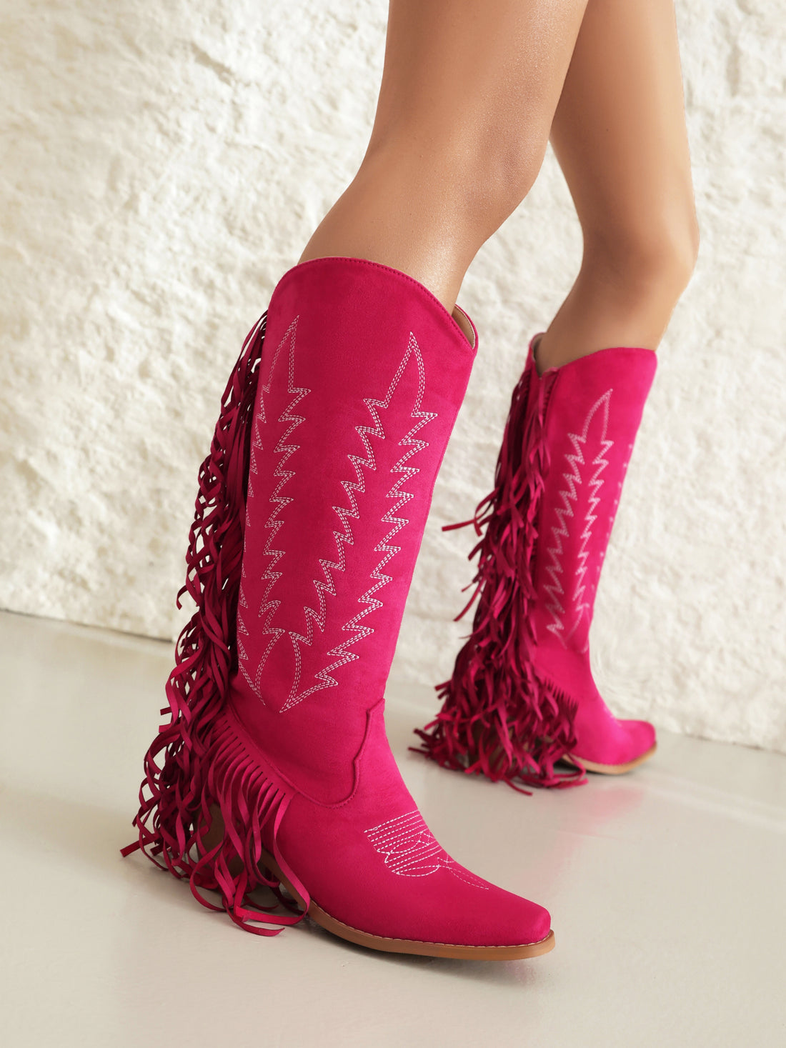 Pink Fringe Mid Calf Cowgirl Boots