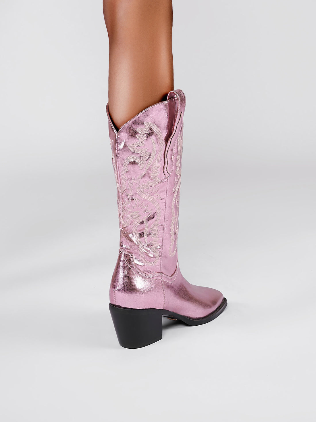 Pink Metallic High Heel Cowgirl Boots