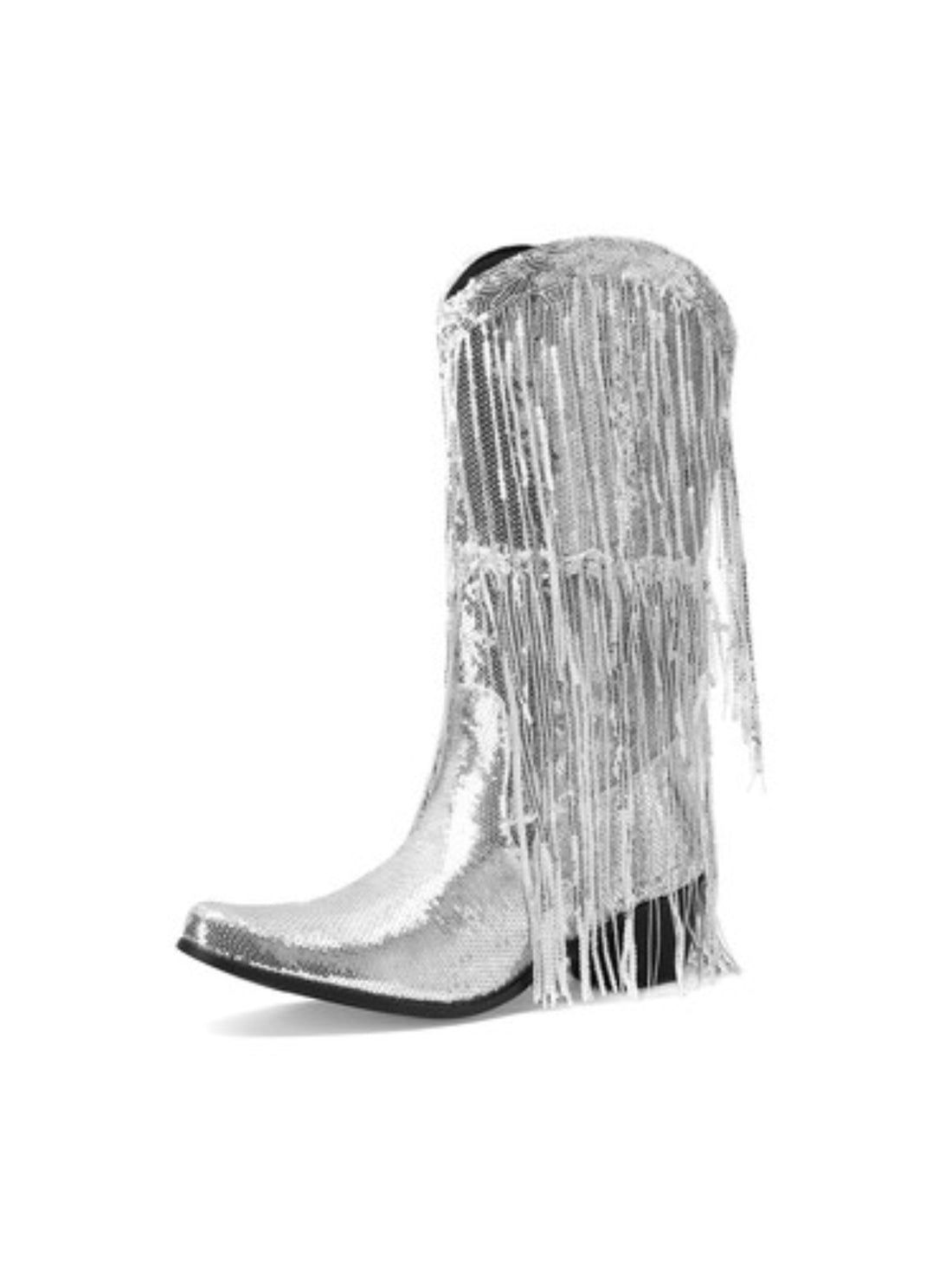 Platinum Shine Siver Snip Toe Freemoving Fringe Cowgirl Boots