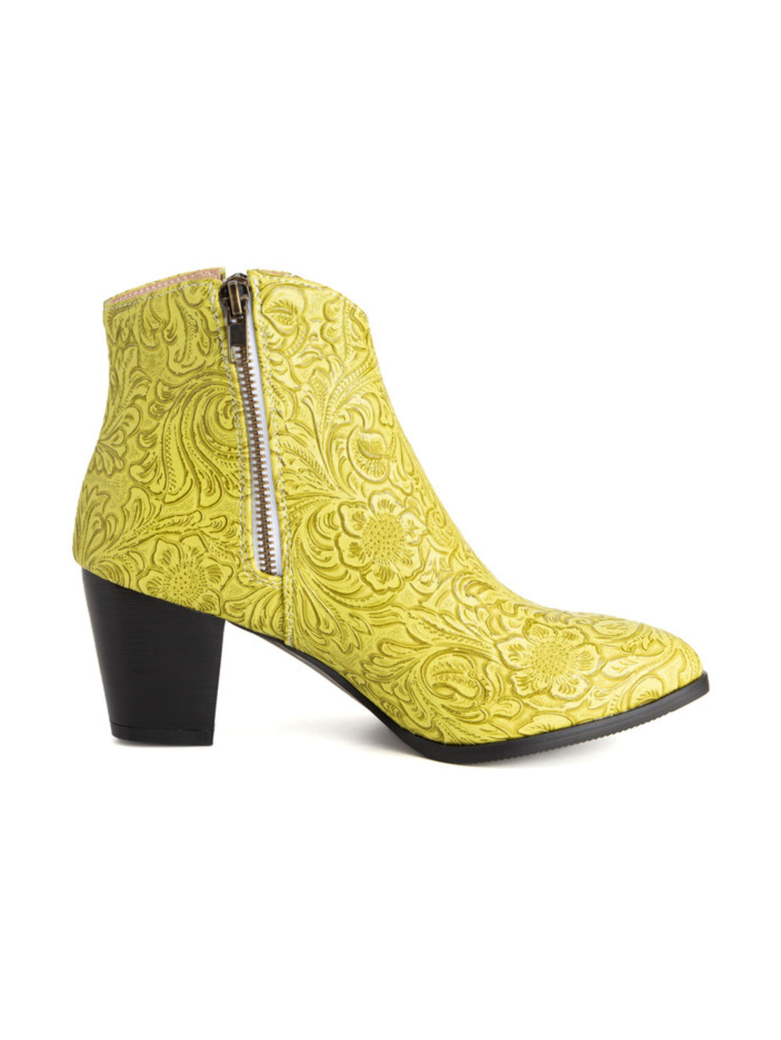 Plus Size Lemon Yellow Double Zipper Short Floral Cowgirl Boots