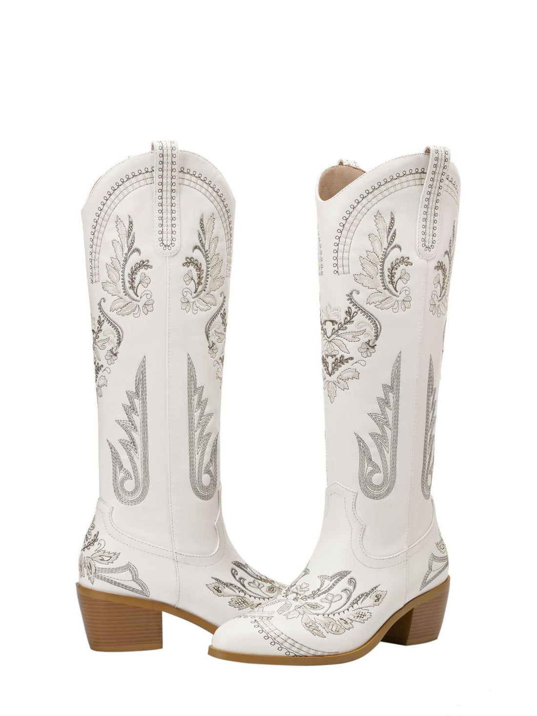 Pointed Toe Embroidered Floral White Cowgirl Boots