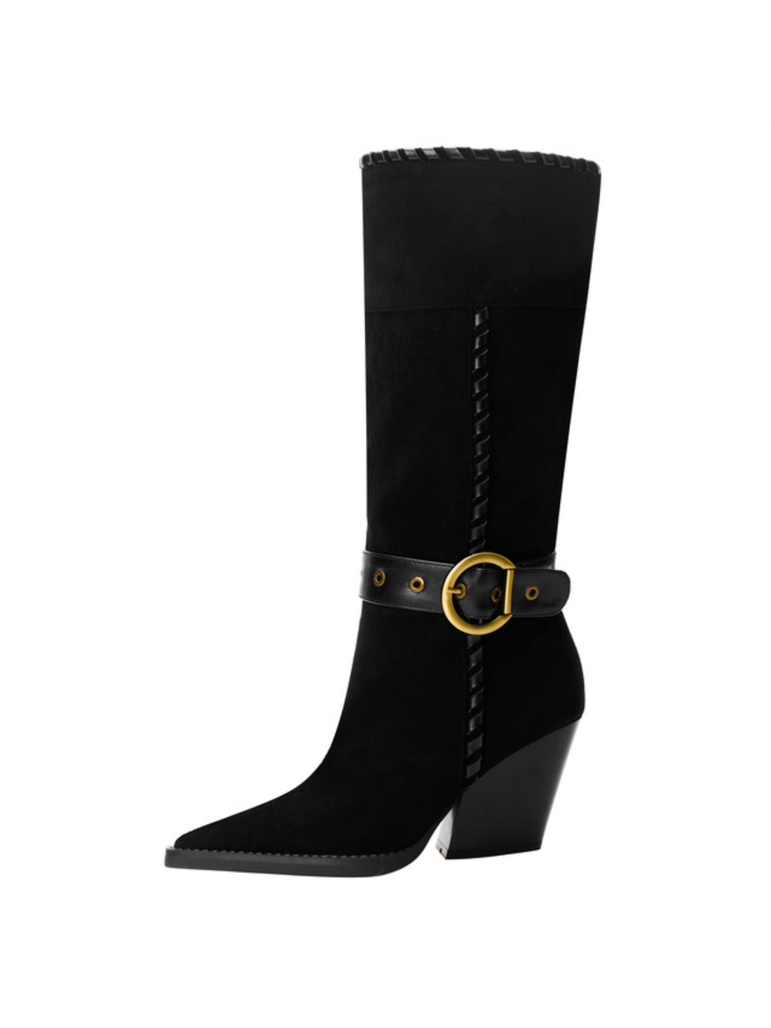 Pointed Toe Knee High Black Western Boots