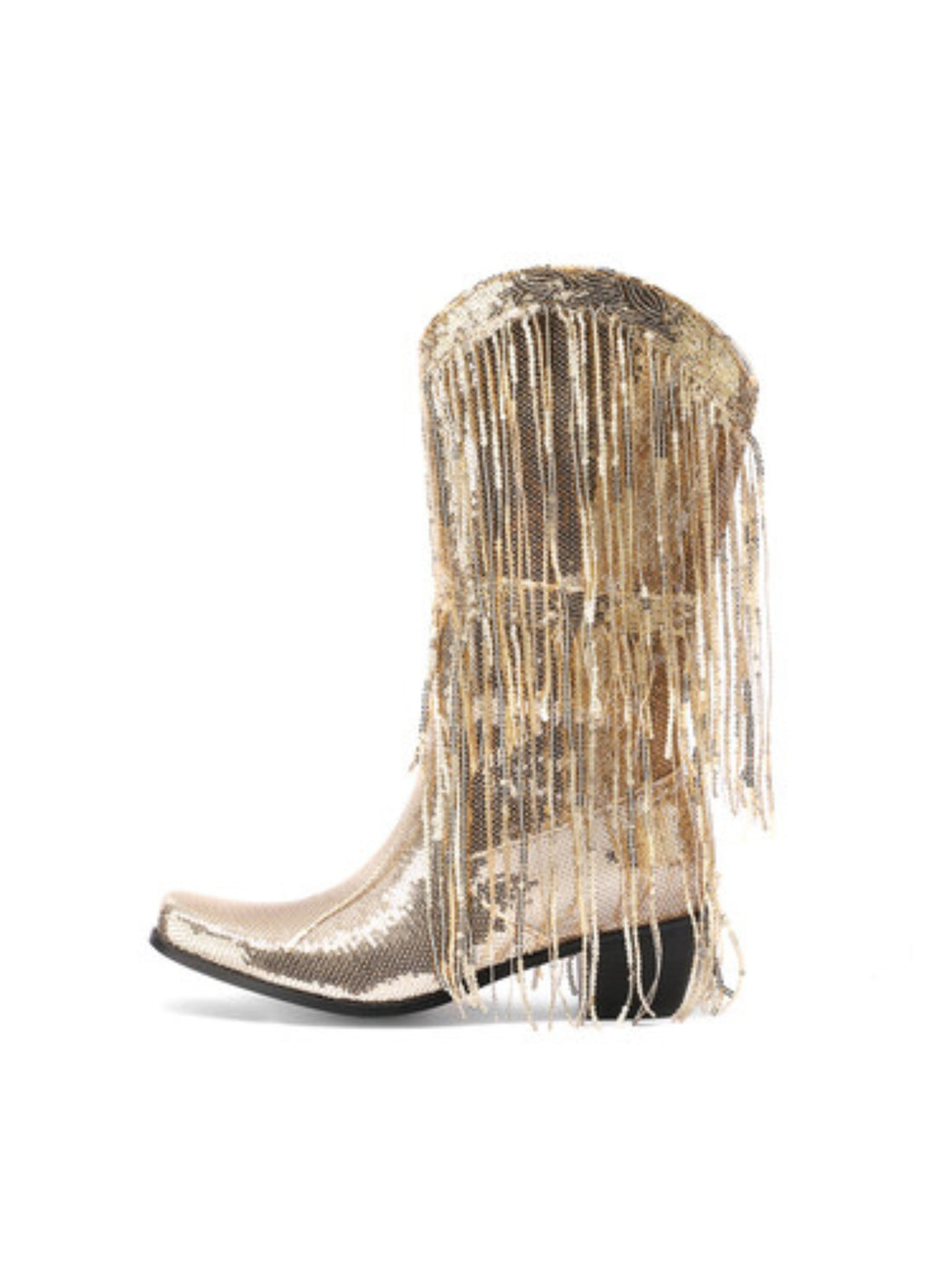 Popular Gold Snip Toe Cowboy Cowgirl Boots with Fringe