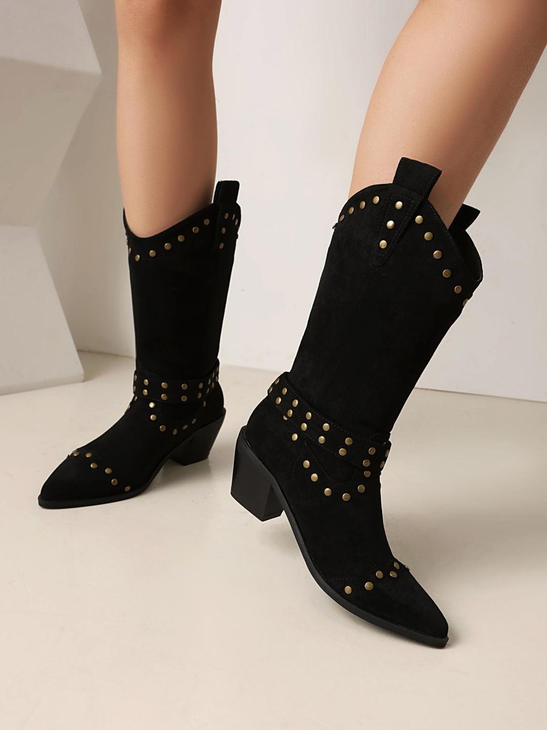 Punk Rivet Black Cowgirl Boots