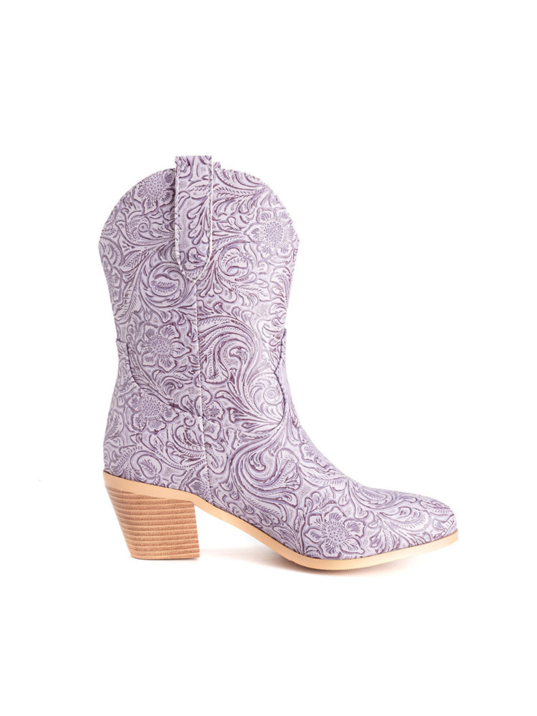 Light Purple Floral Embossed Women's Western Boots