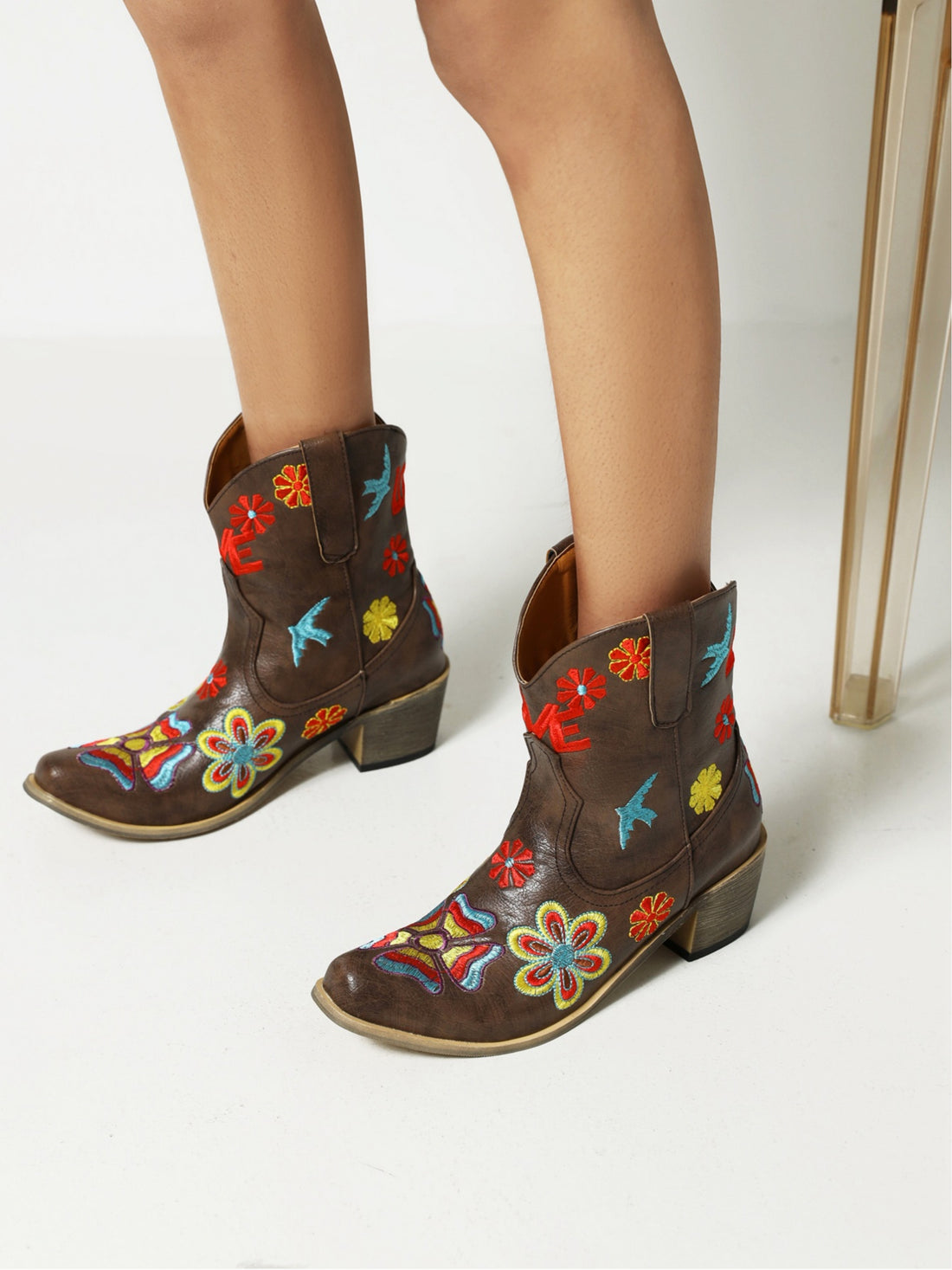 Retro Love Bird Cowgirl Boots with Flowers