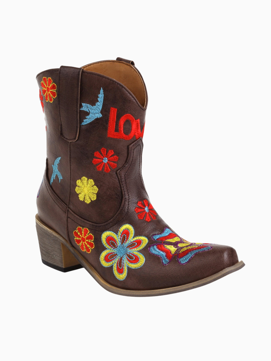 Retro Love Bird Cowgirl Boots with Flowers