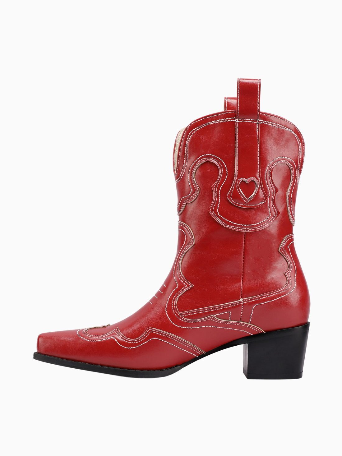 Retro Cutout Red Ankle Cowgirl Boots with Sweet Heart