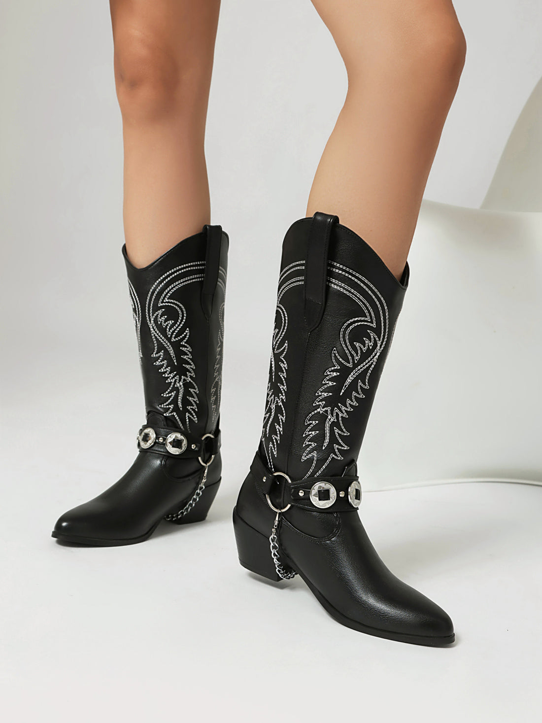 Rocker Chain Black Cowgirl Boots