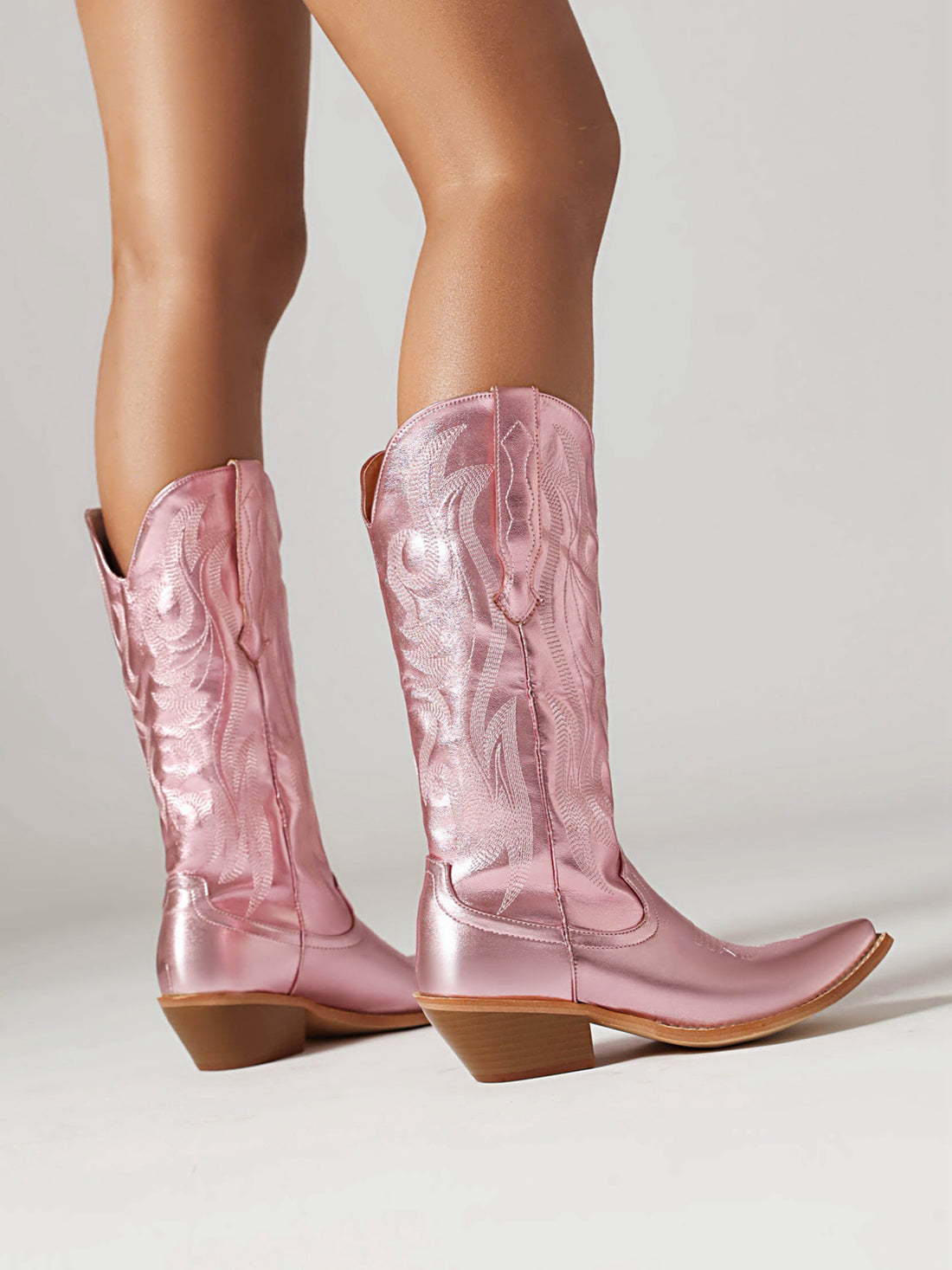 Rose Gold Mid Calf Cowgirl Boots