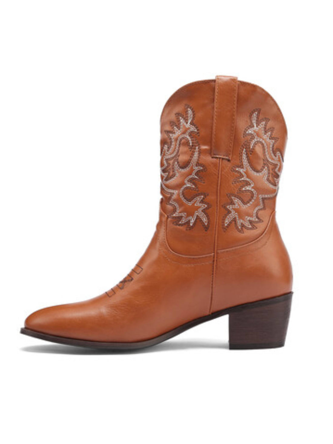 Round Toe Tan Embroidered Cowboy Boots Women