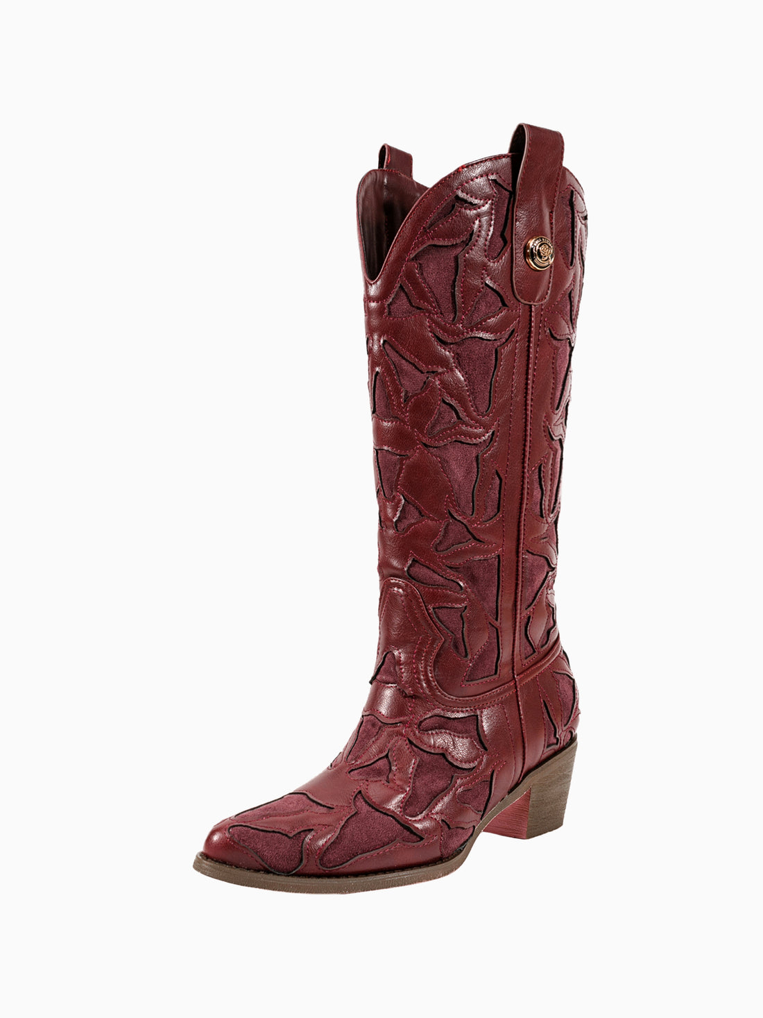 Sculpted Leaves Red Cowgirl Boots