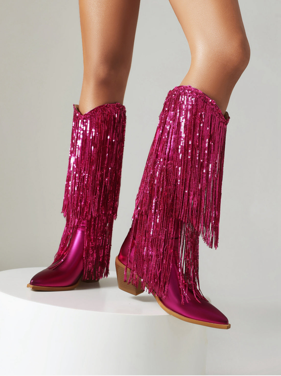 Sequin Fringe Pink Cowgirl Boots