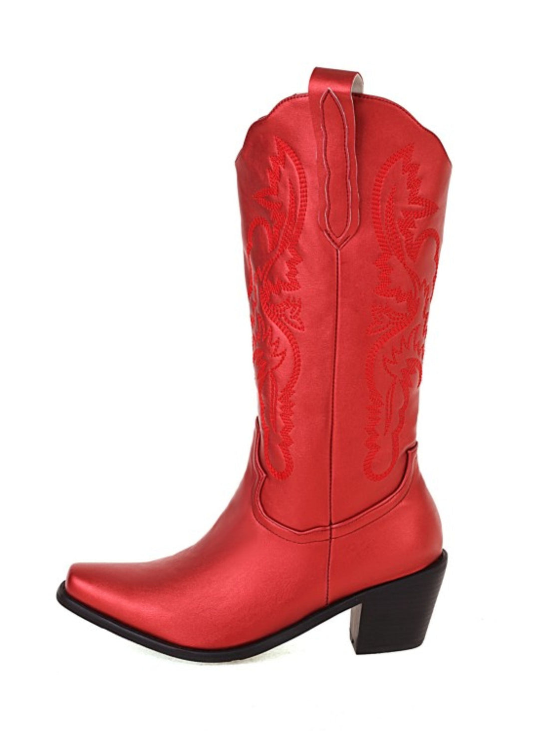 Shining Metallic Red Tone-on-Tone Embroidered Tall Cowgirl Boots