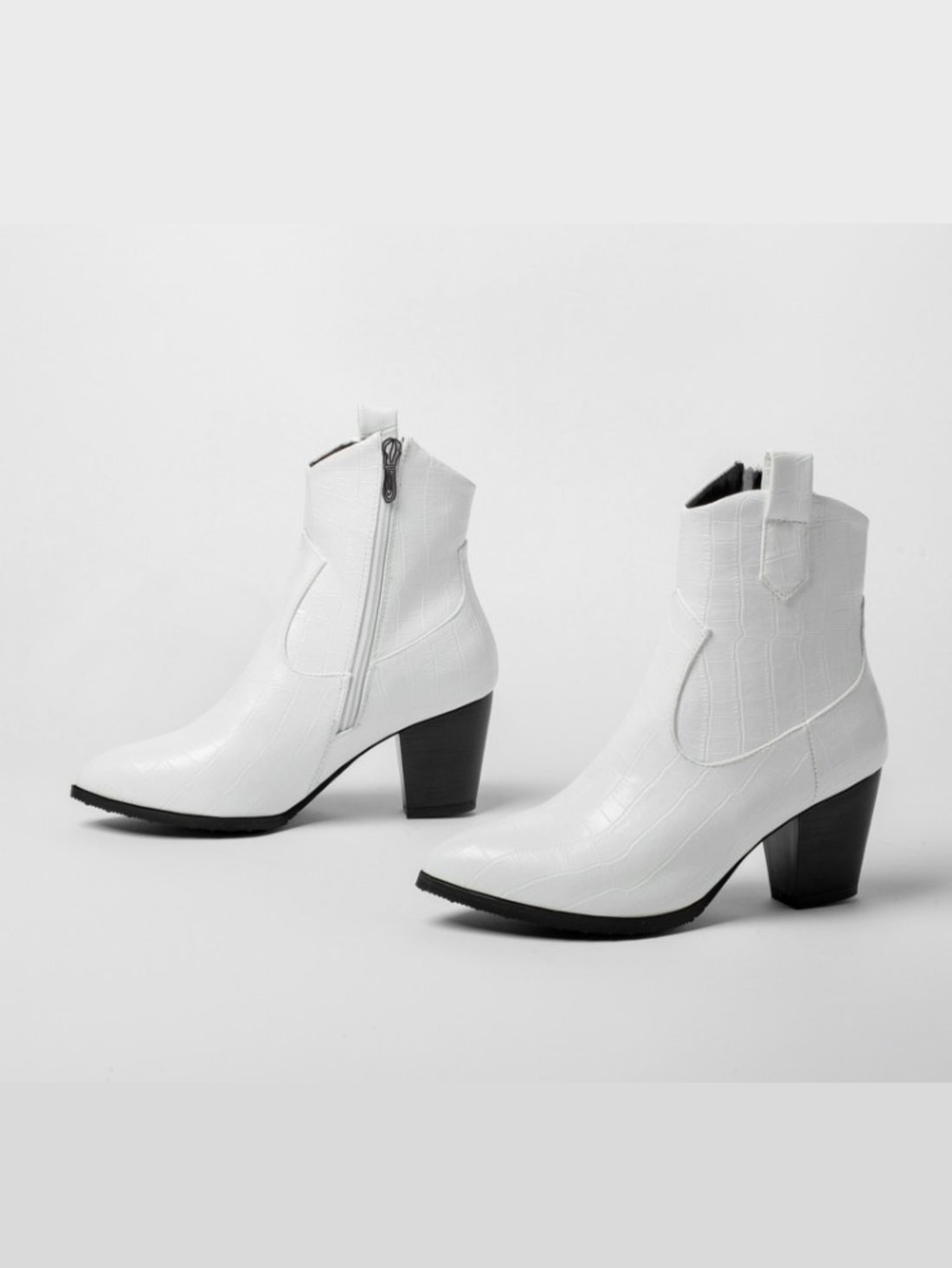 Short Plus Size Embossed White Cowgirl Boots