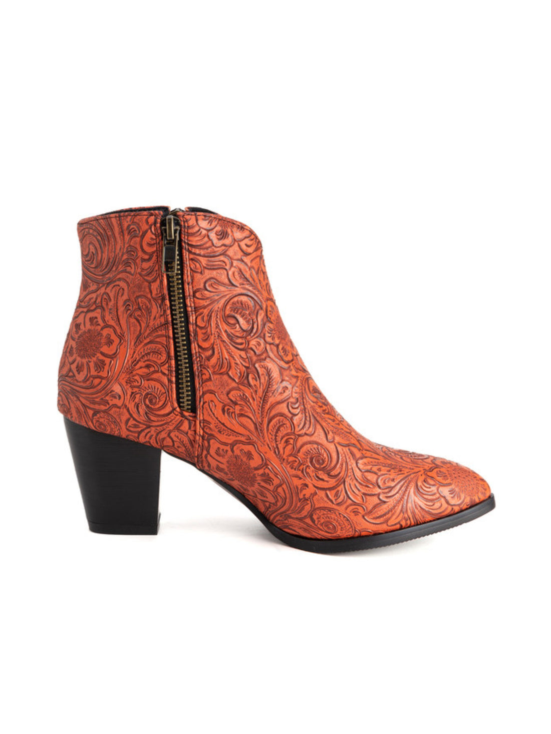 Short Vivid Orange Floral Women's Western Boots
