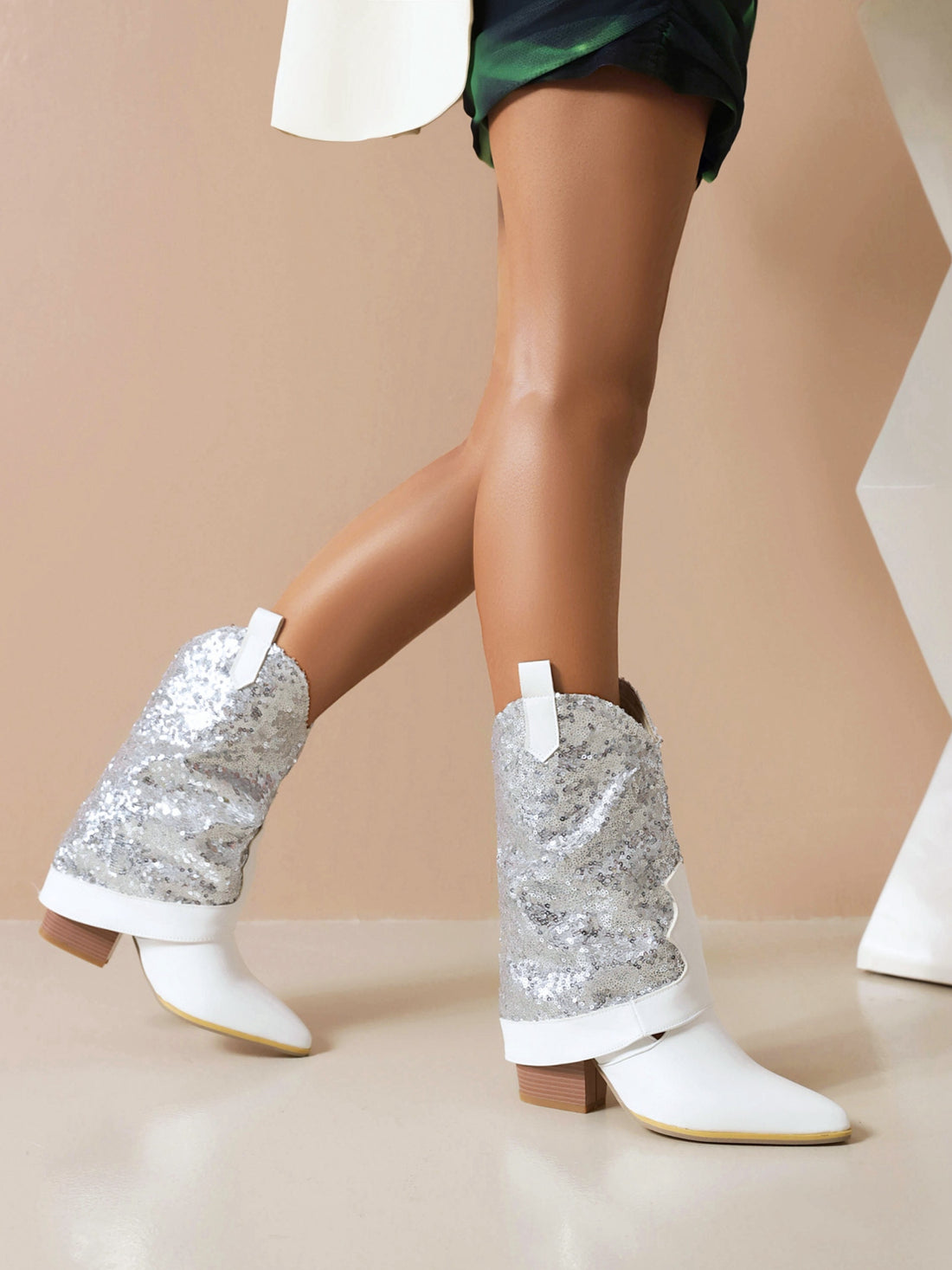 Silver Sequin Snip Toe Cowgirl Boots