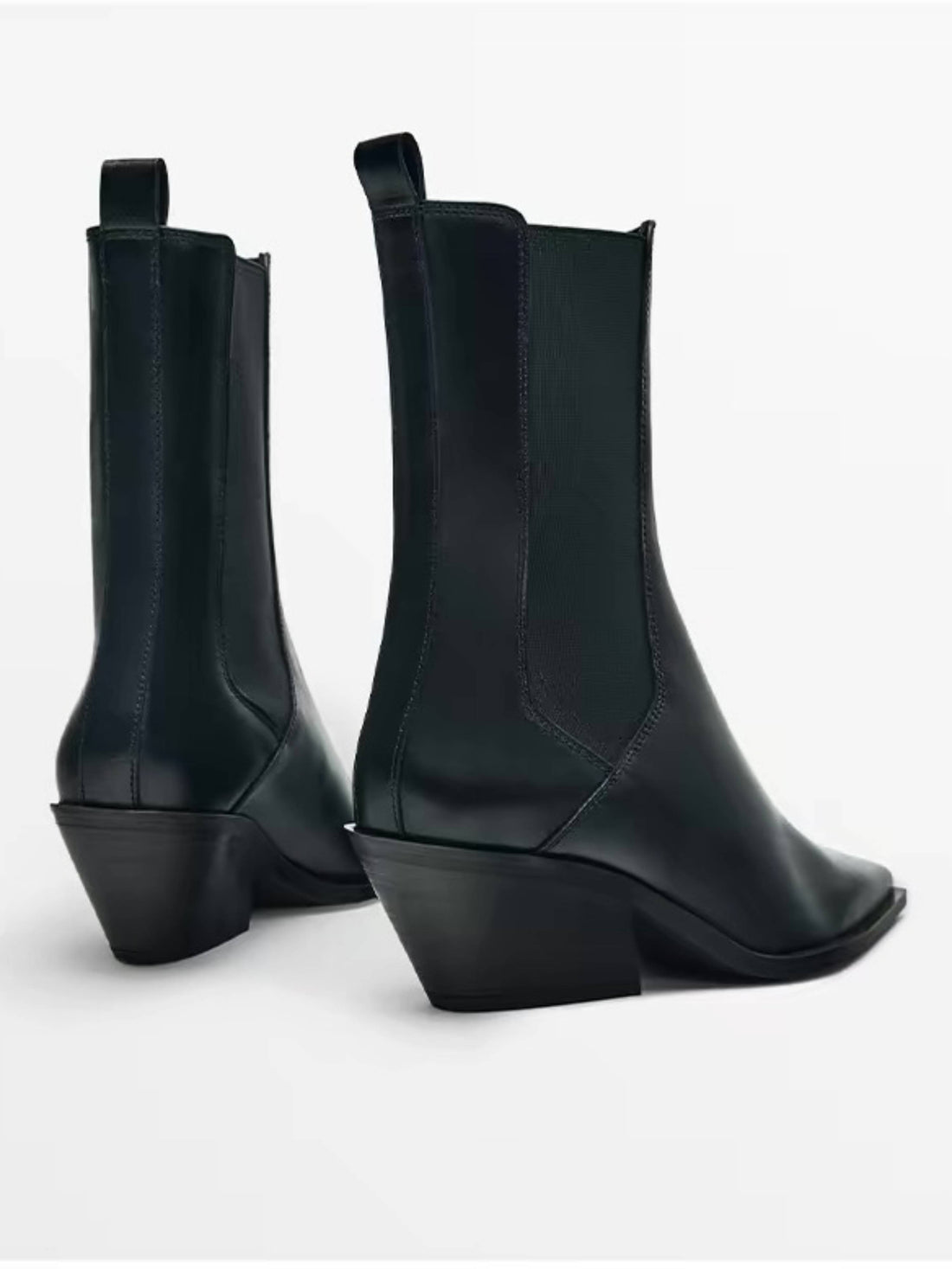 Sleek Black Genuine Leather Western Inspired Chelsea Ankle Boots