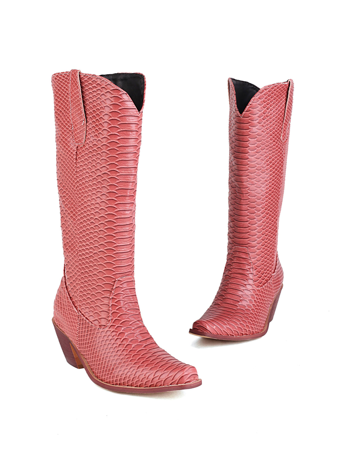 Pink Snakeskin Snip Toe Tall Cowgirl Boots for Women