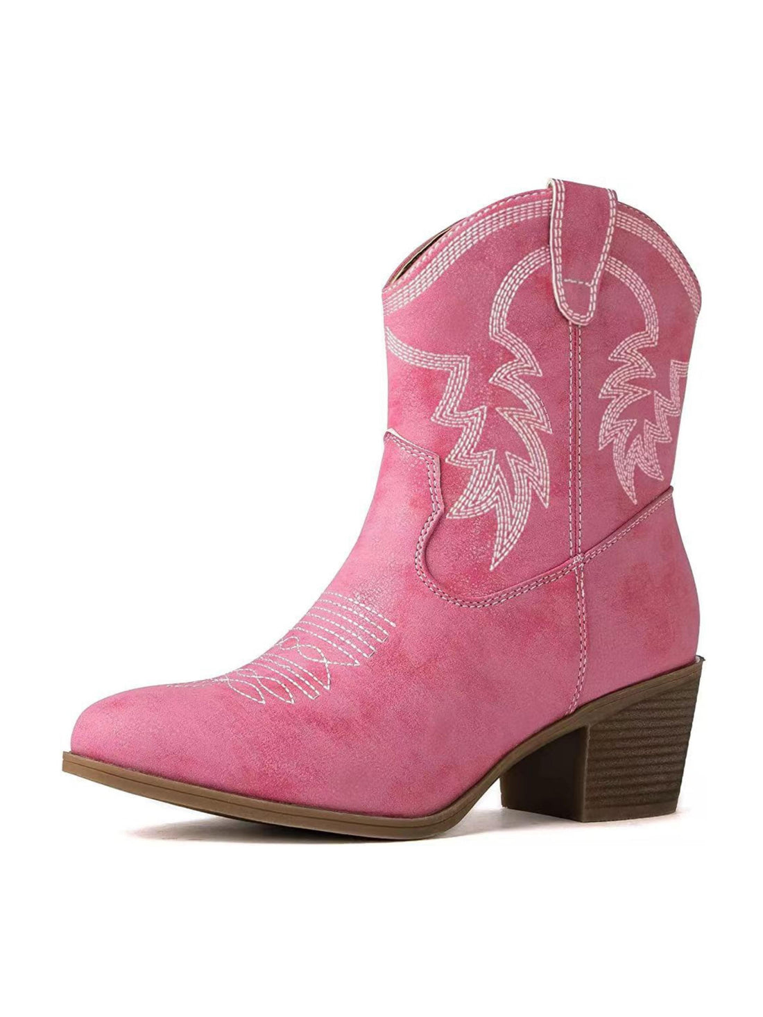 Snip Toe Embroidered Short Pink Cowgirl Boots