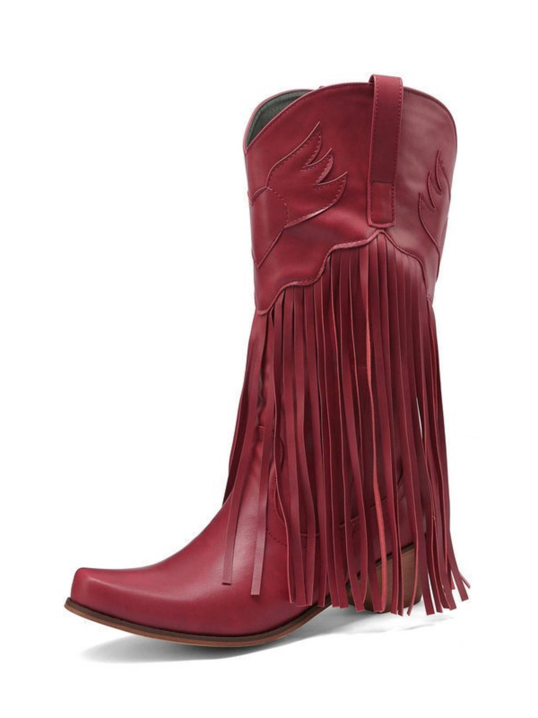 Angel Wing Low Heel Red Fringe Cowgirl Boots for Women