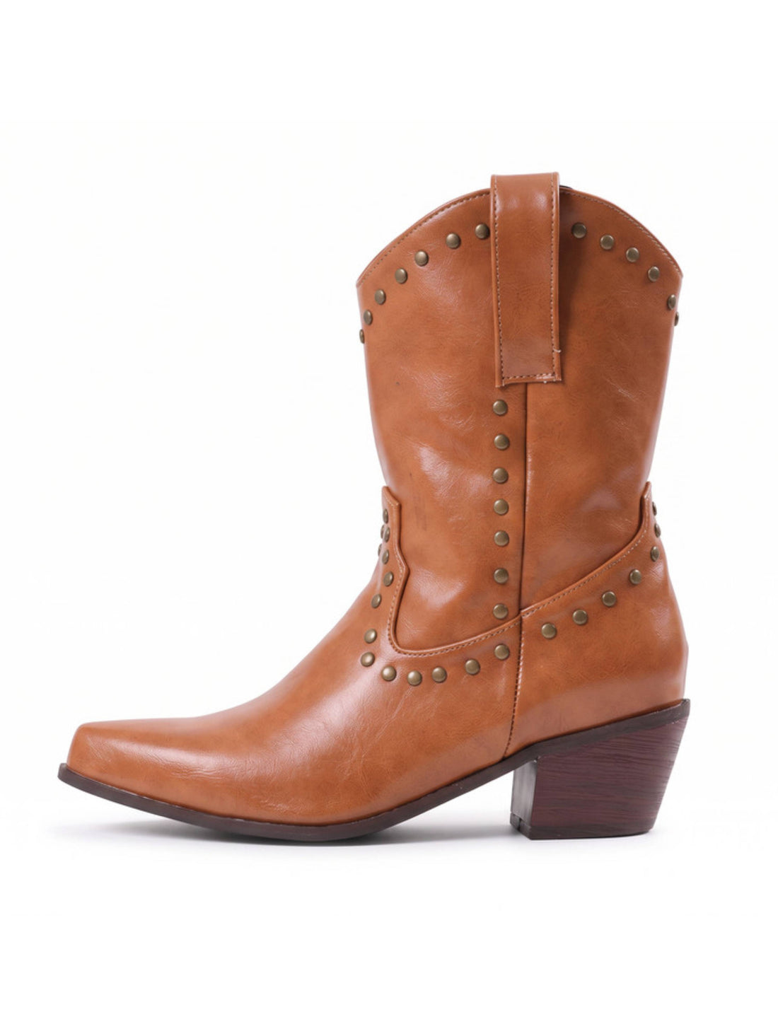 Snip Toe Studded Cognac Brown Cowgirl Boots Plus Size