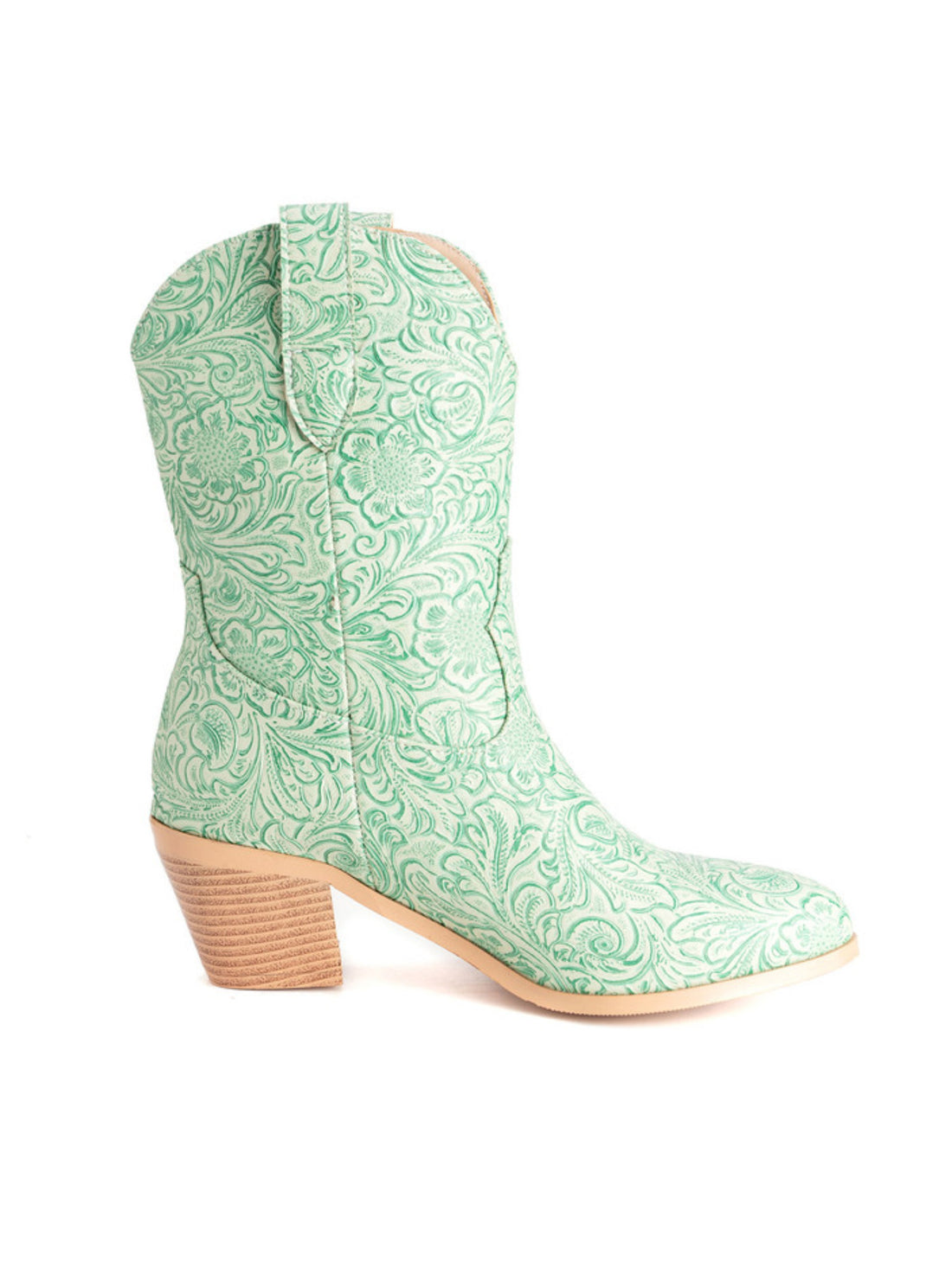 Soft Green Floral Mid Calf Women's Western Boots