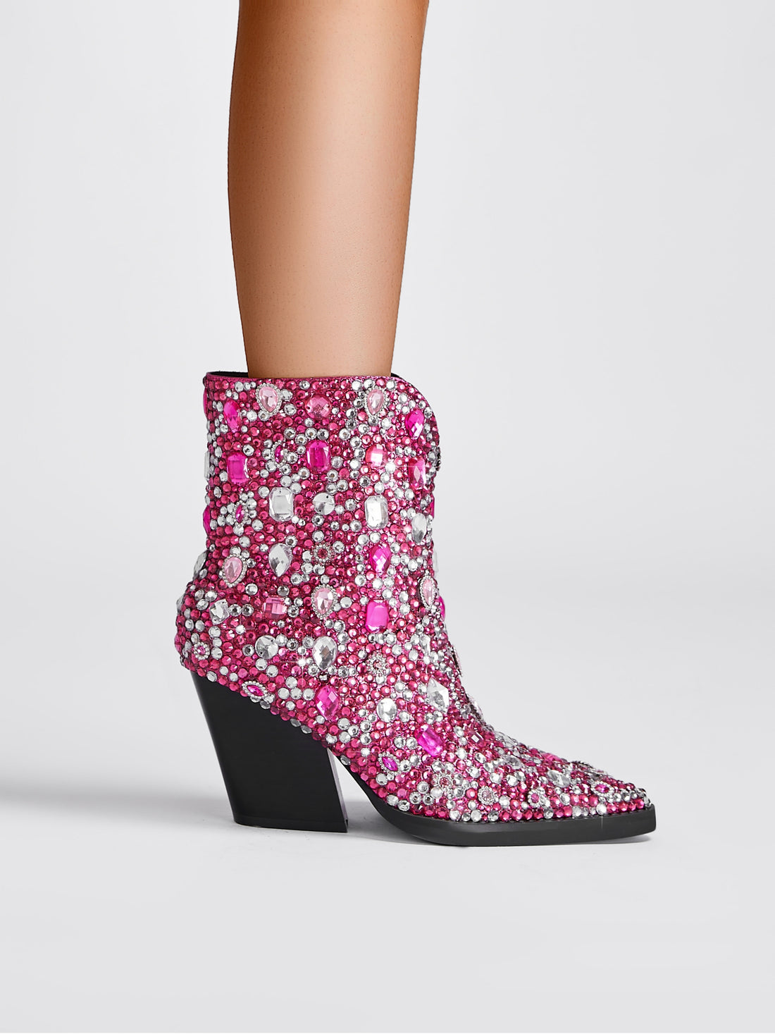 Glam Pink Diamond Rhinestone Cowgirl Ankle Boots