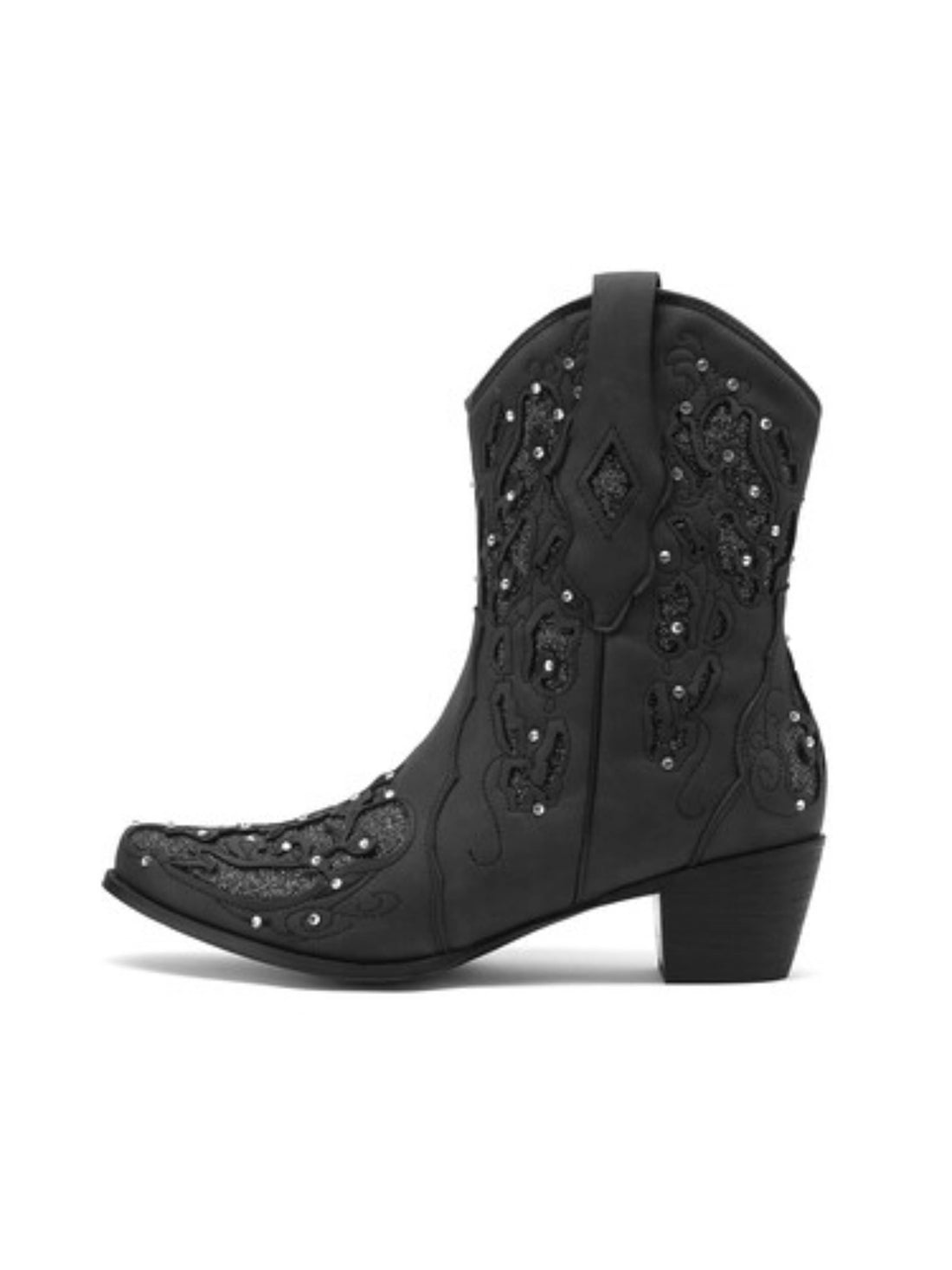 Sparkly Black Ankle Cowgirl Boots Snip Toe