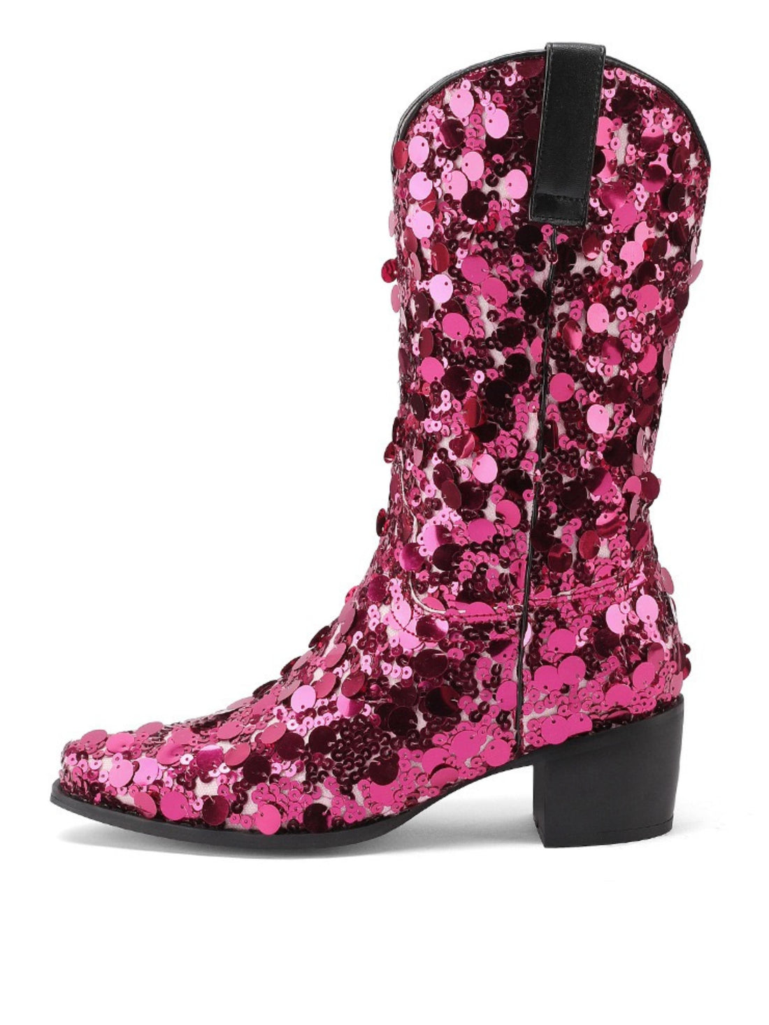 Sparkly Block Heel Pink Sequin Cowgirl Boots