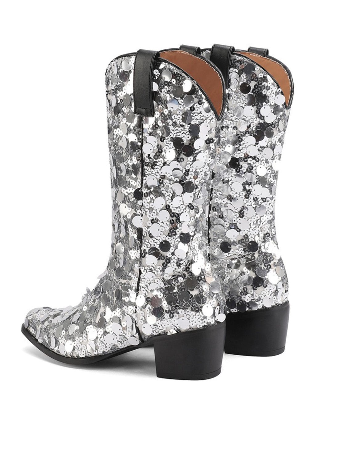 Sparkly Silver Snip Toe Sequin Cowgirl Boots