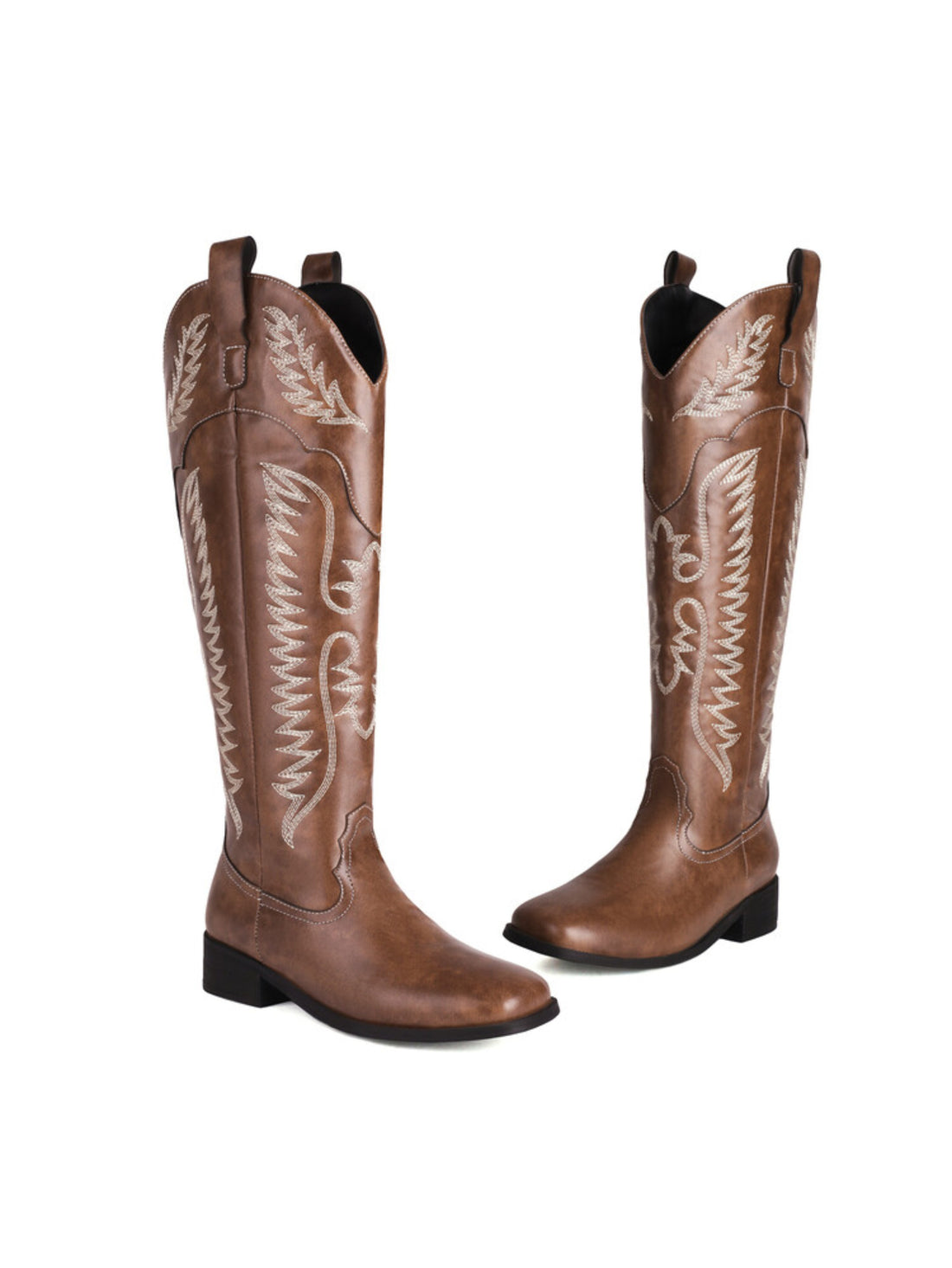 Square Toe Eagle Wing Embroidered Dark Brown Tall Cowgirl Boots
