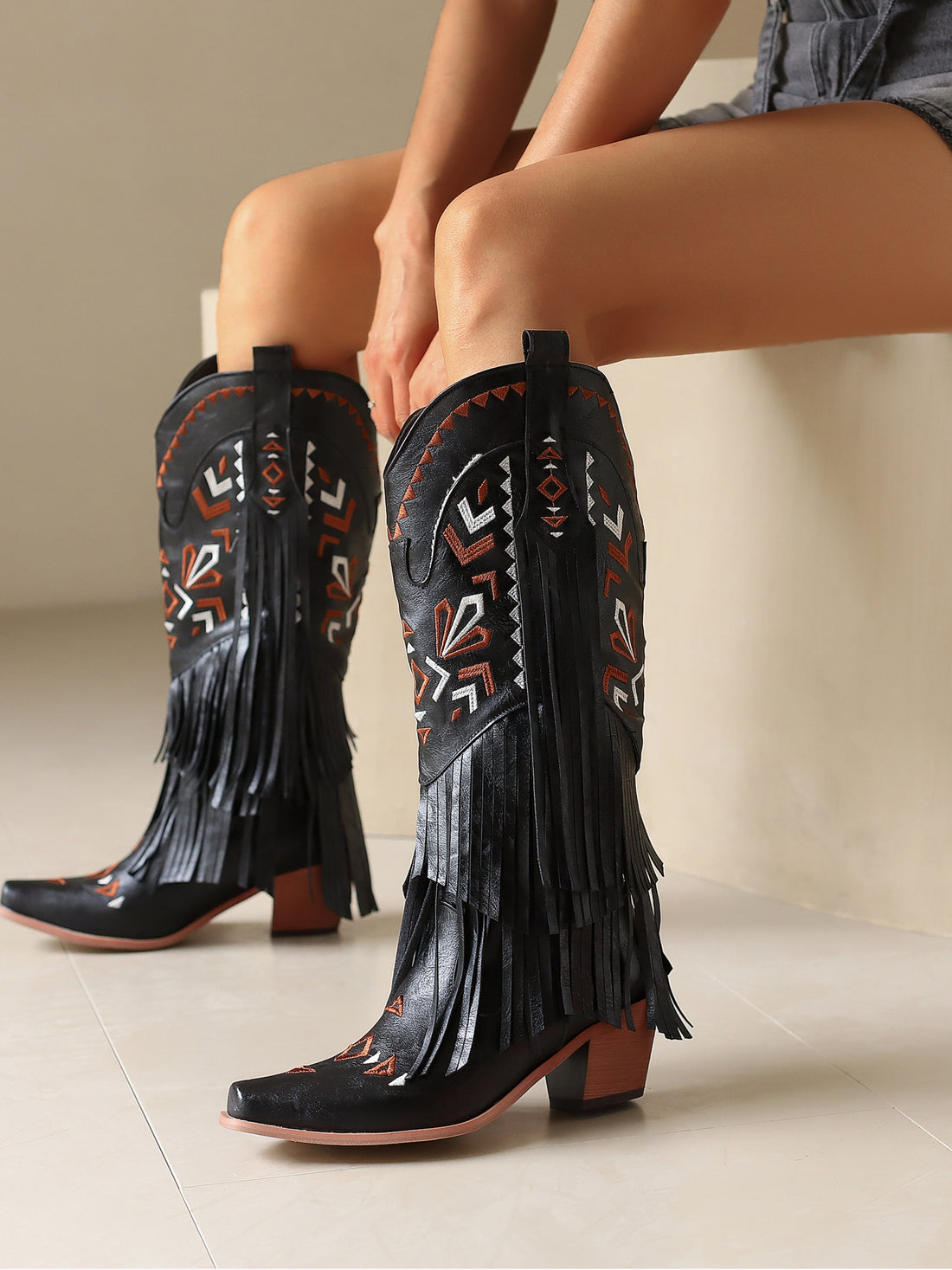 Striking Fringe Embroidered Cowgirl Boots