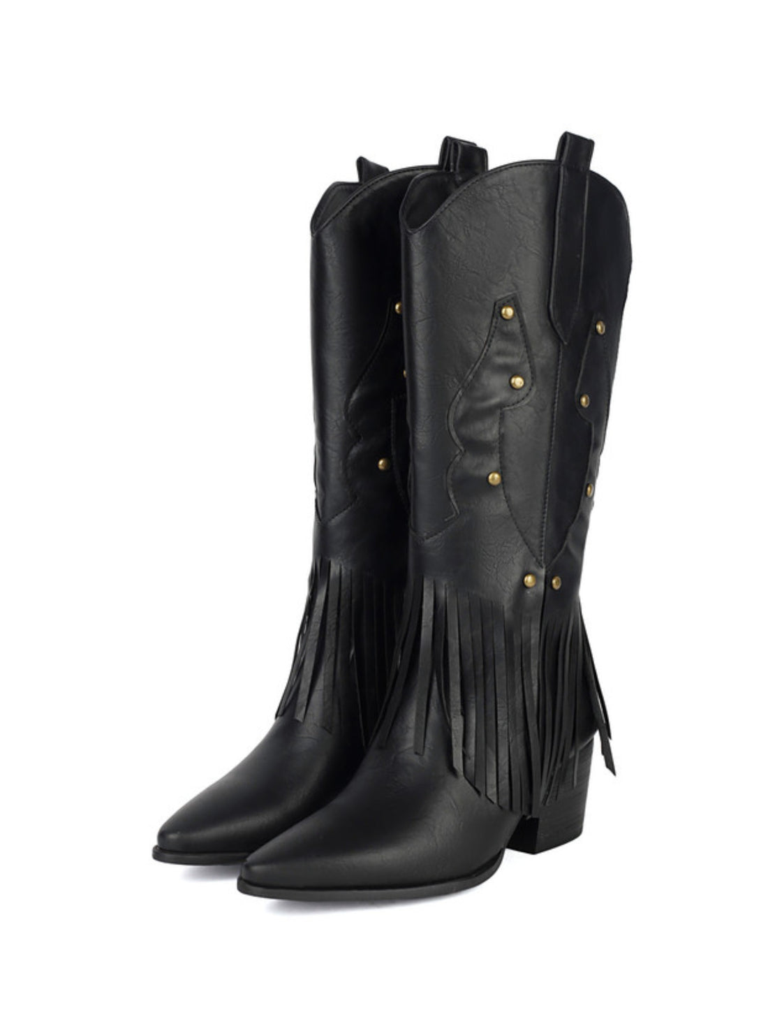 Striking Black Studded Fringe Tall Cowgirl Boots